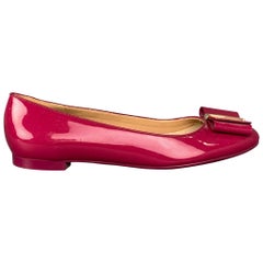 SALVATORE FERRAGAMO Size 8 Raspberry Patent Leather Bow Flats