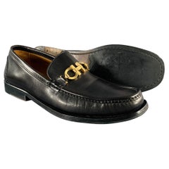 SALVATORE FERRAGAMO Size 8.5 Black Gold Loafers