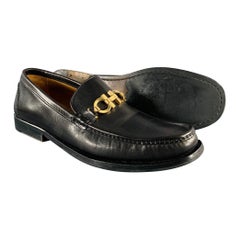 SALVATORE FERRAGAMO Size 8.5 Black Gold Loafers