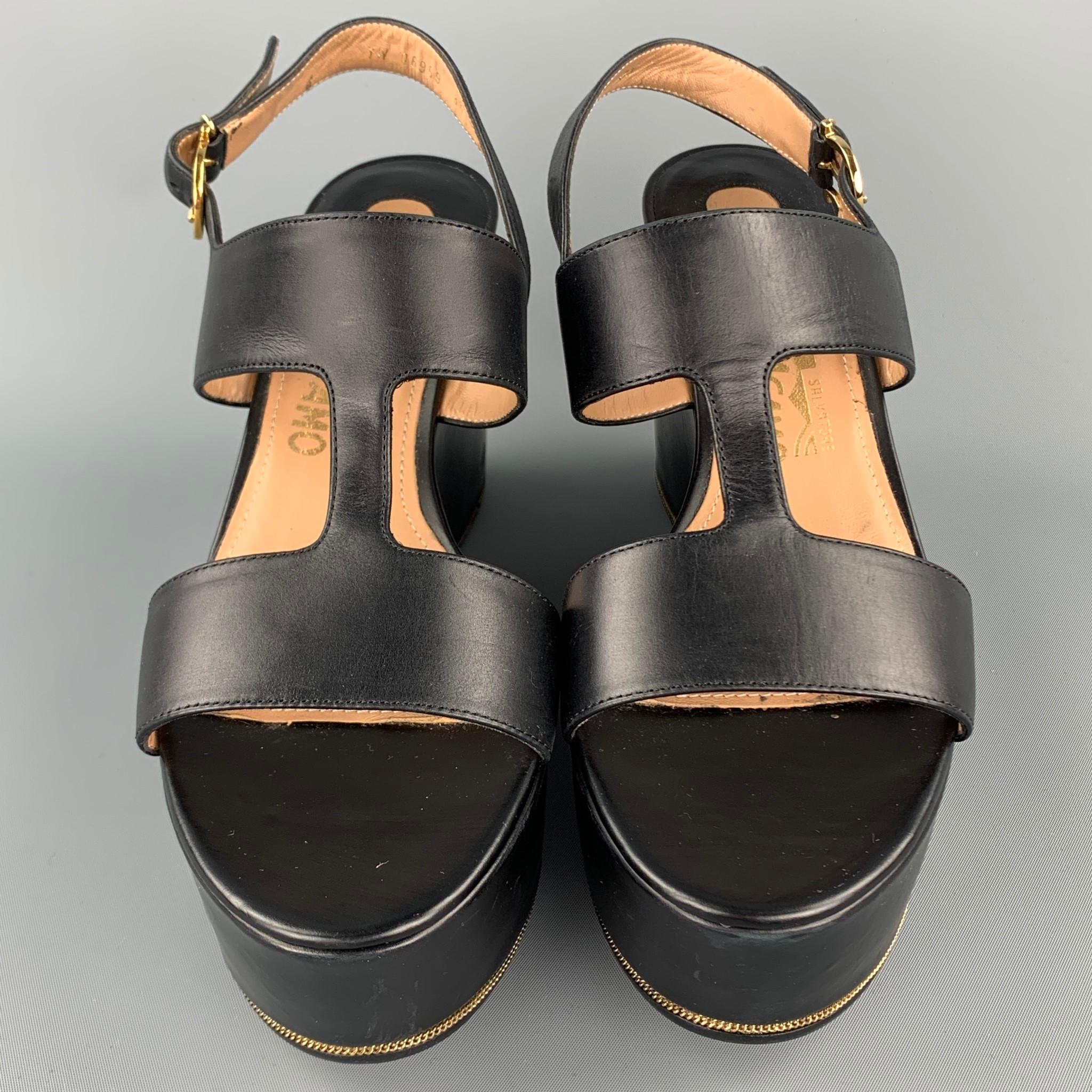Men's SALVATORE FERRAGAMO Size 8.5 Black Leather Platform Sandals