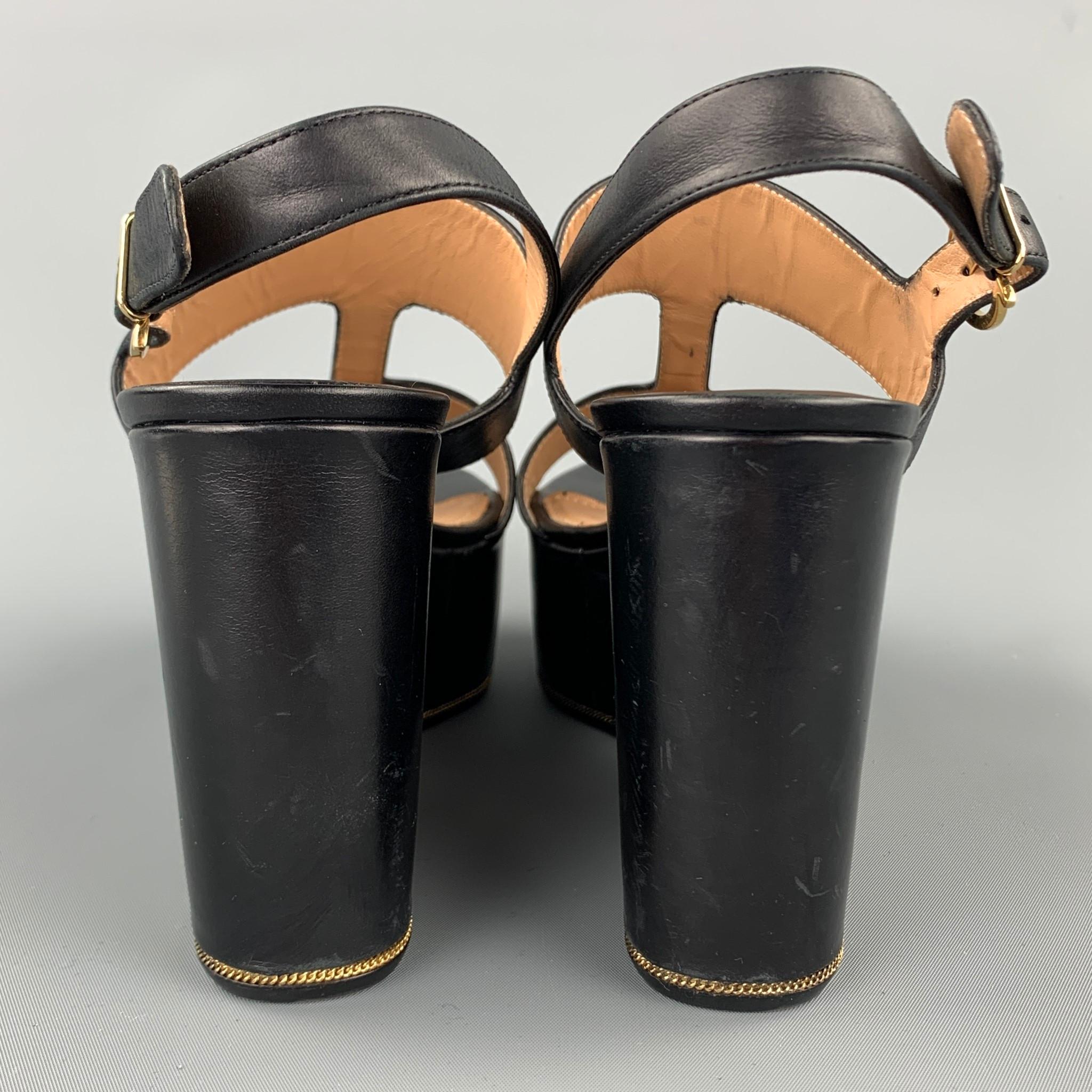 SALVATORE FERRAGAMO Size 8.5 Black Leather Platform Sandals 1