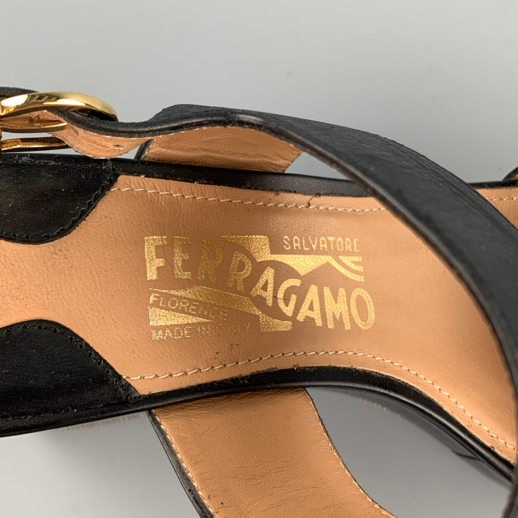 SALVATORE FERRAGAMO Size 8.5 Black Leather Platform Sandals 3
