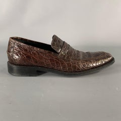 SALVATORE FERRAGAMO Size 8.5 Brown Embossed Leather Slip On Loafers