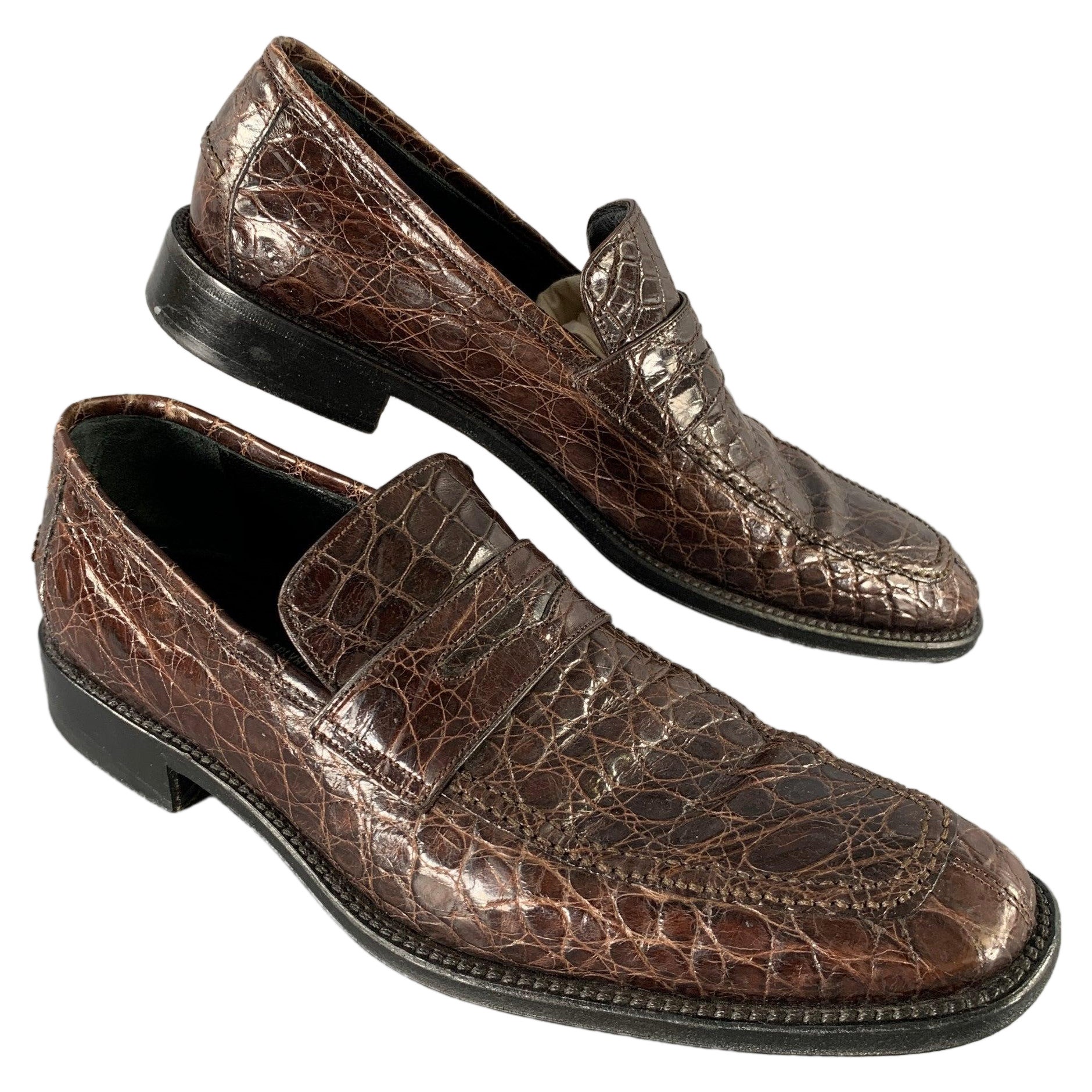 SALVATORE FERRAGAMO Größe 8.5 Braun Geprägtes Leder Slip On Loafers