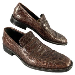 SALVATORE FERRAGAMO Size 8.5 Brown Embossed Leather Slip On Loafers