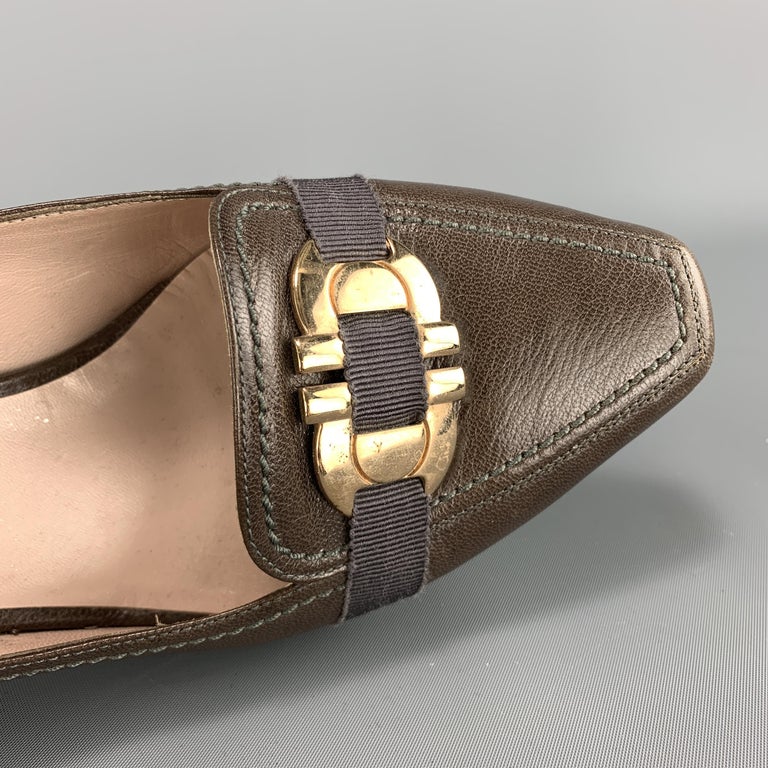 SALVATORE FERRAGAMO Size 8.5 Taupe Leather Gold Tone Gancini Loafer ...
