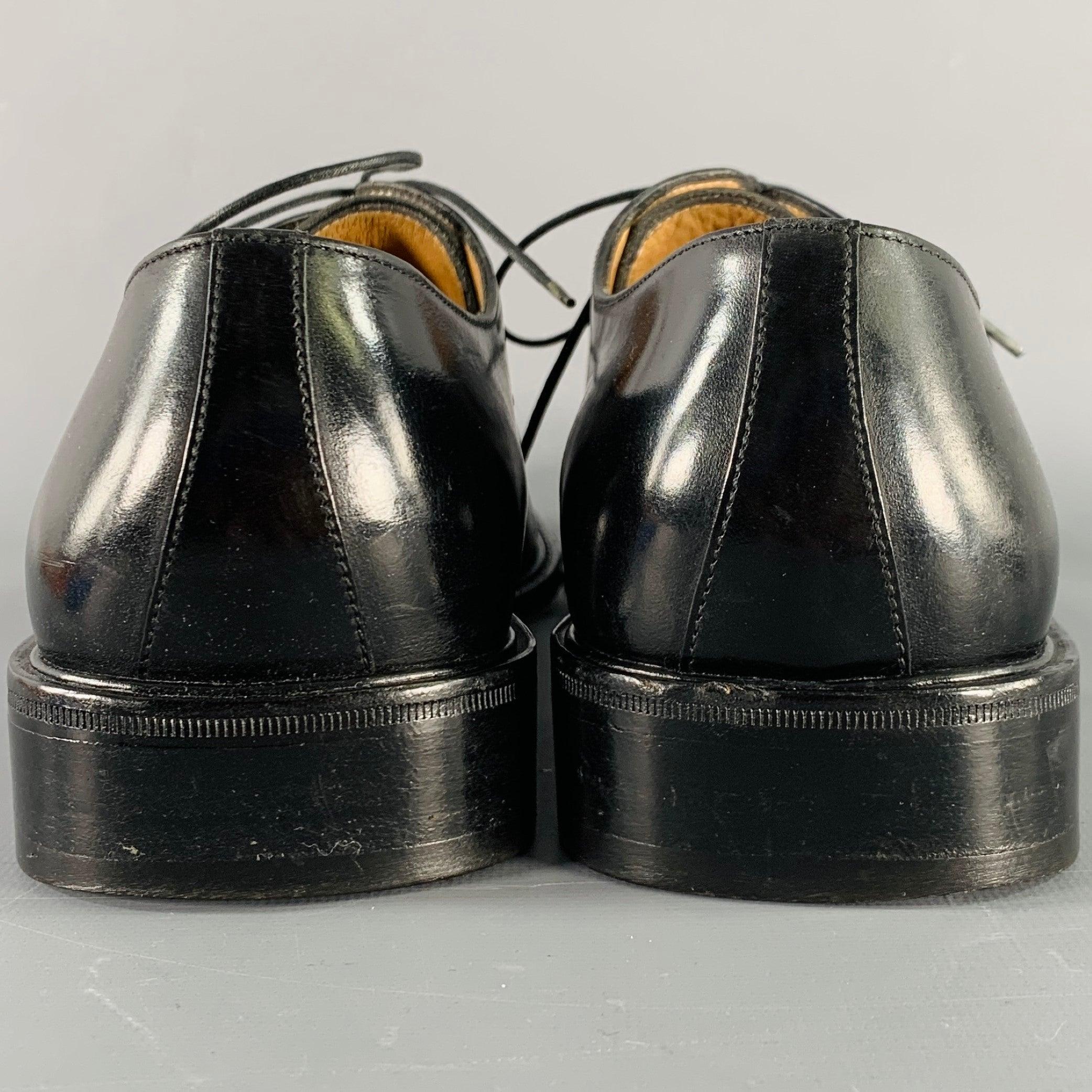 SALVATORE FERRAGAMO Size 9 Black Leather Derby Lace-Up Shoes In Good Condition In San Francisco, CA