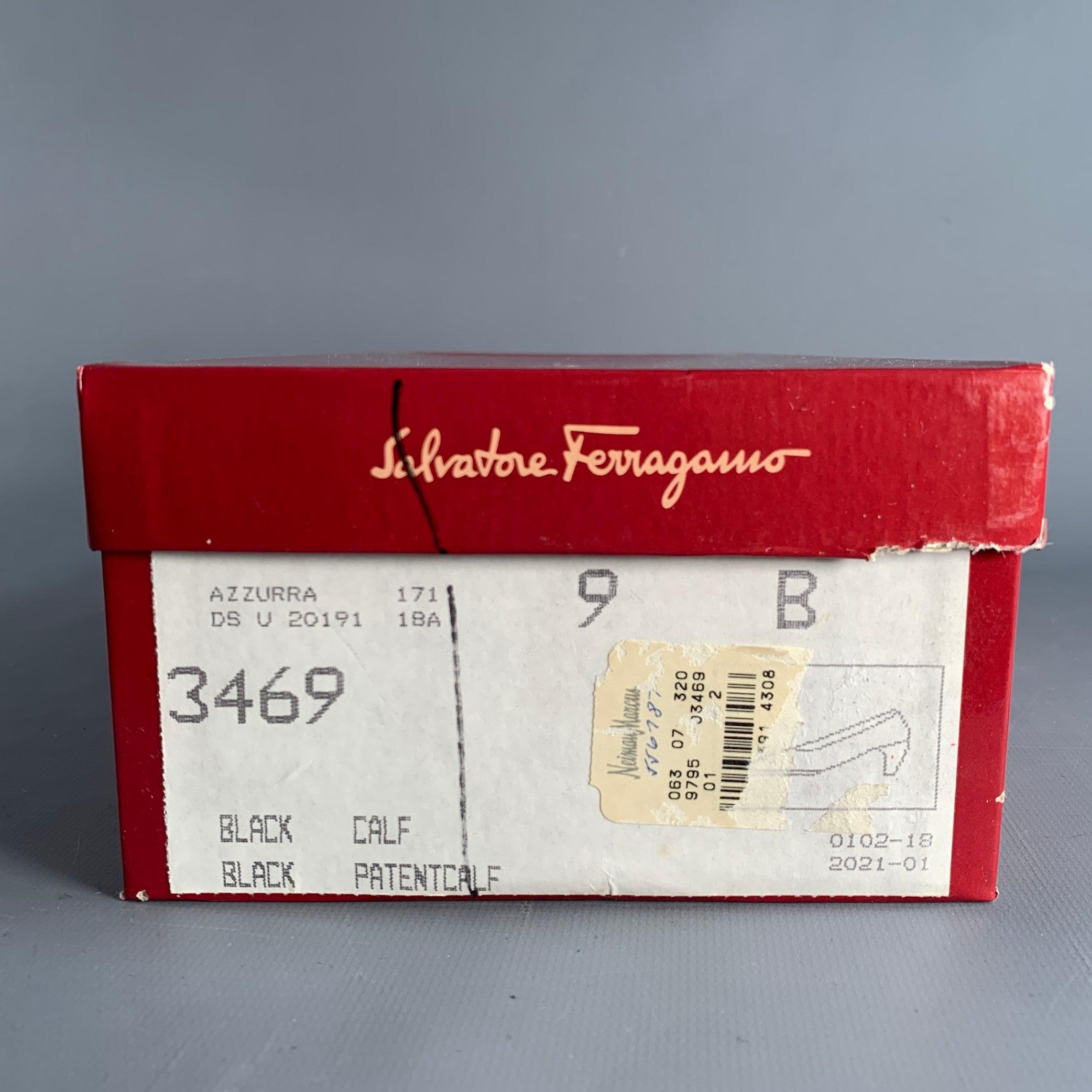 SALVATORE FERRAGAMO Size 9 Black Leather Platform Pumps For Sale 6