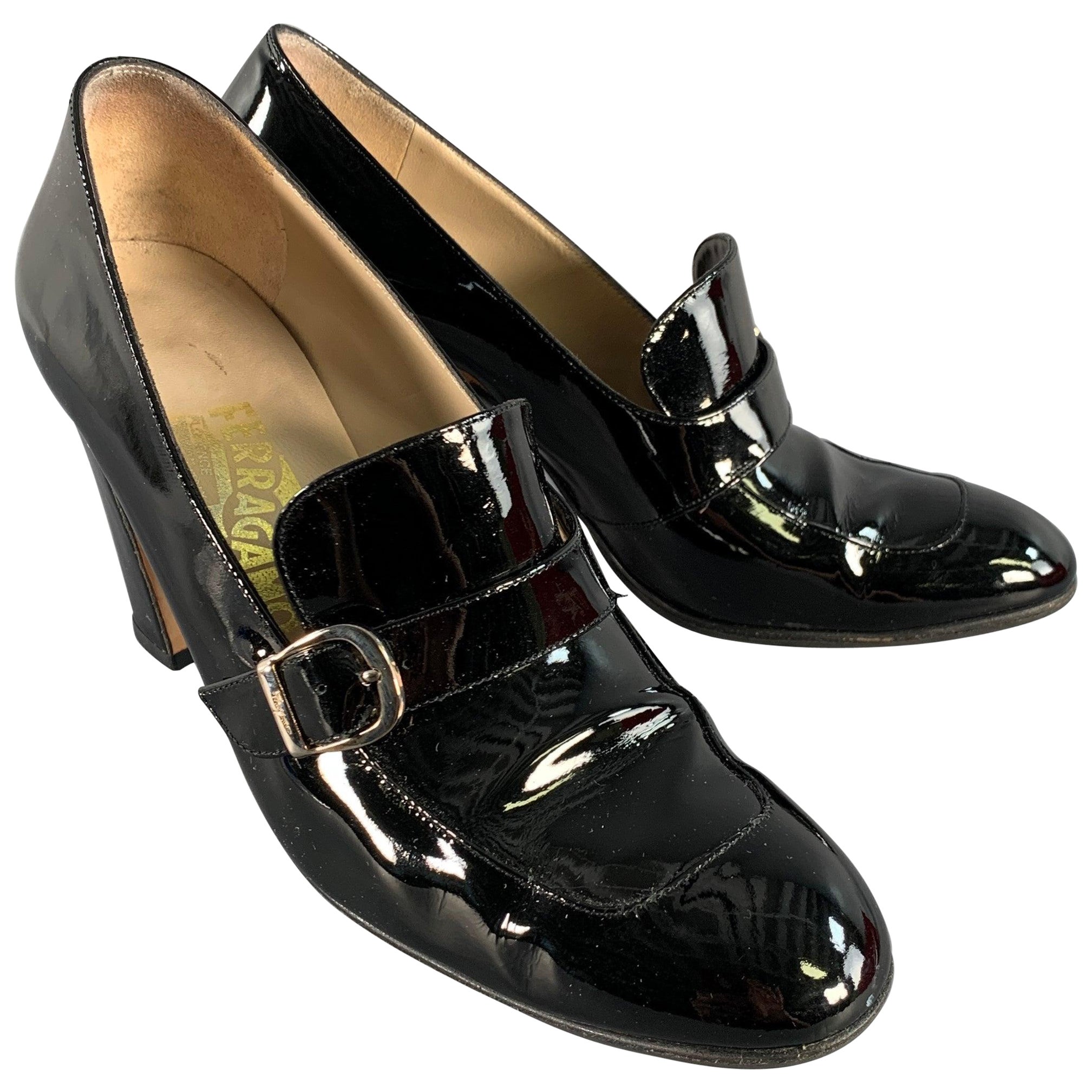 SALVATORE FERRAGAMO Taille 9 Escarpins à talons hauts en cuir verni noir