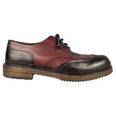 SALVATORE FERRAGAMO Size 9.5 Black & Burgundy Color Block Leather Lace Up Shoes