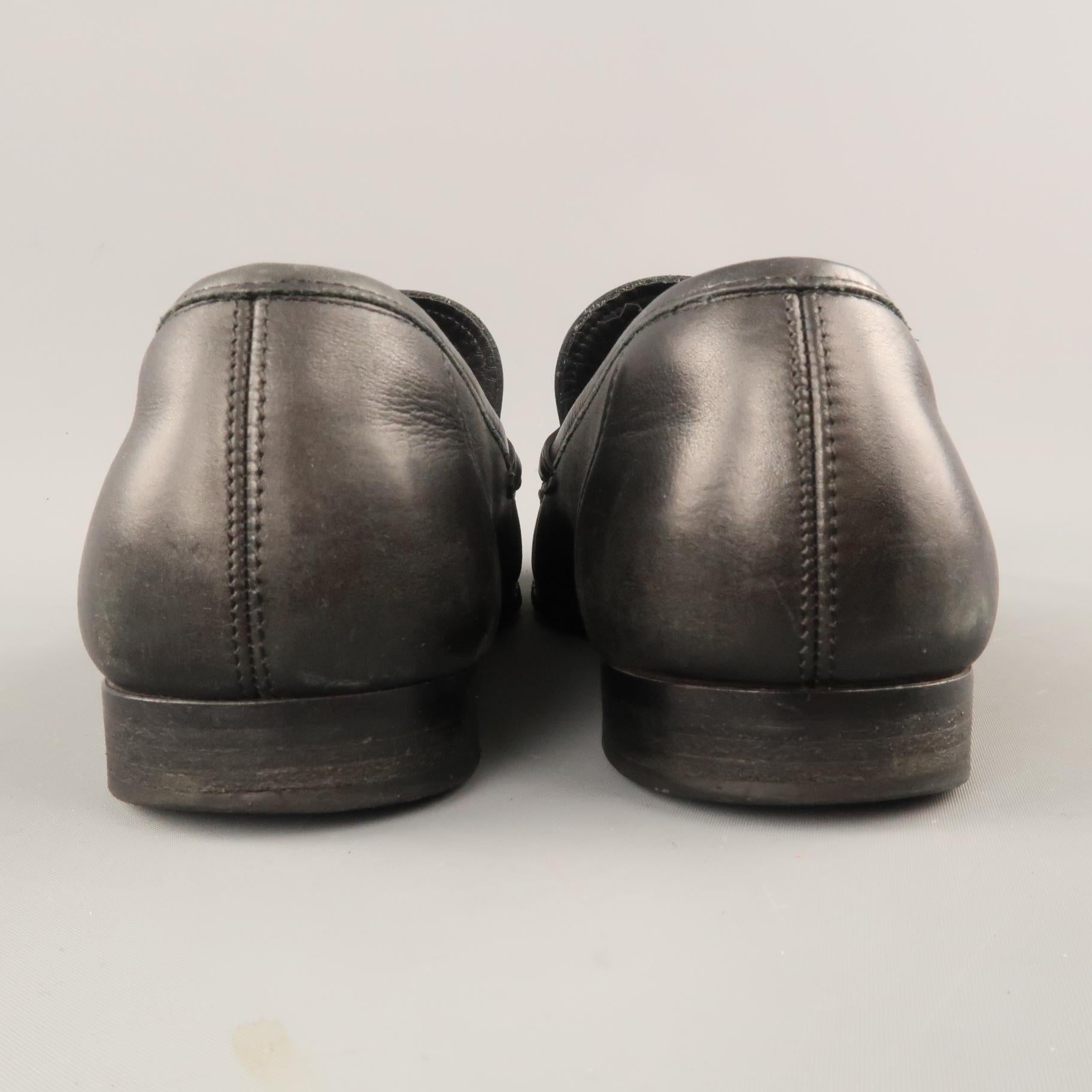 SALVATORE FERRAGAMO Size 9.5 Black Leather Slip On Silver Buckle Loafers 1