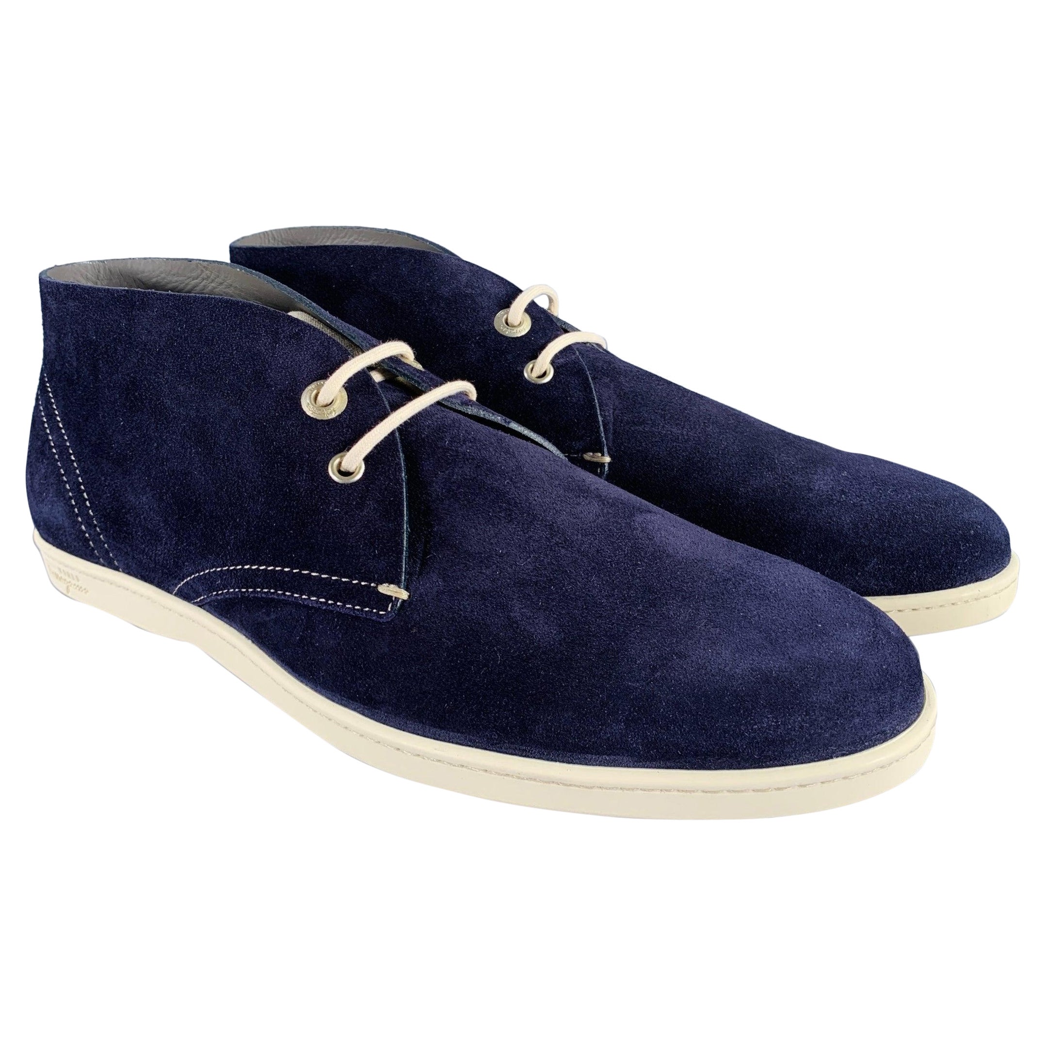 SALVATORE FERRAGAMO Size 9.5 Navy Suede Chukka Boots