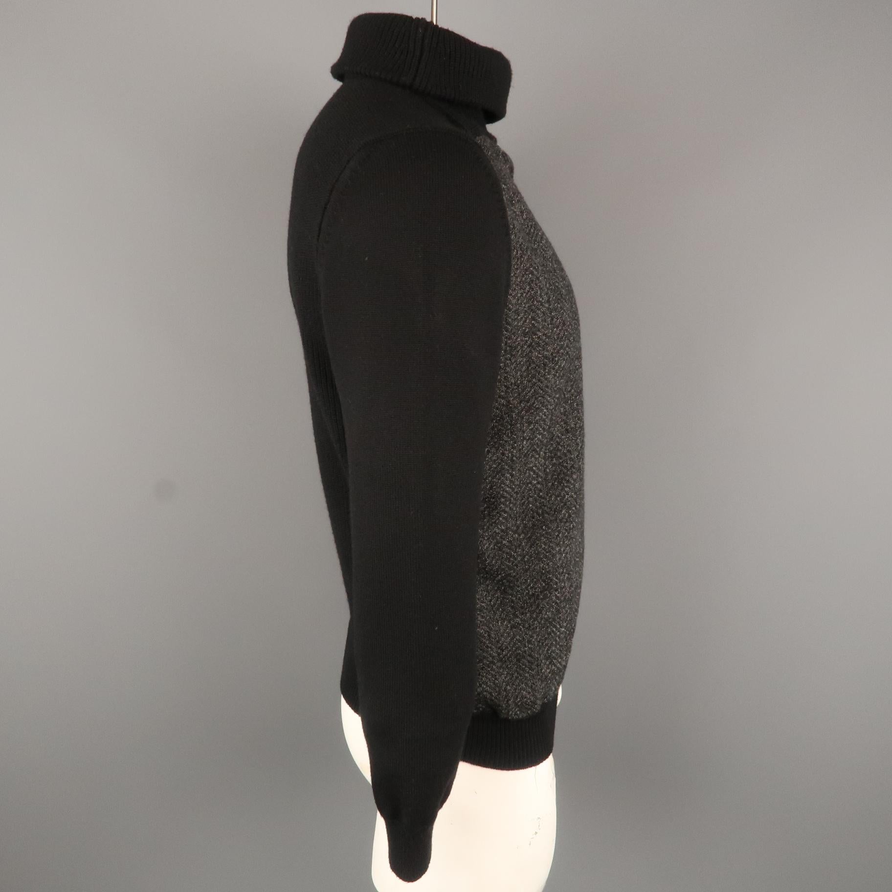 SALVATORE FERRAGAMO Size L Black & Grey Knitted Wool Turtleneck Sweater In Excellent Condition In San Francisco, CA