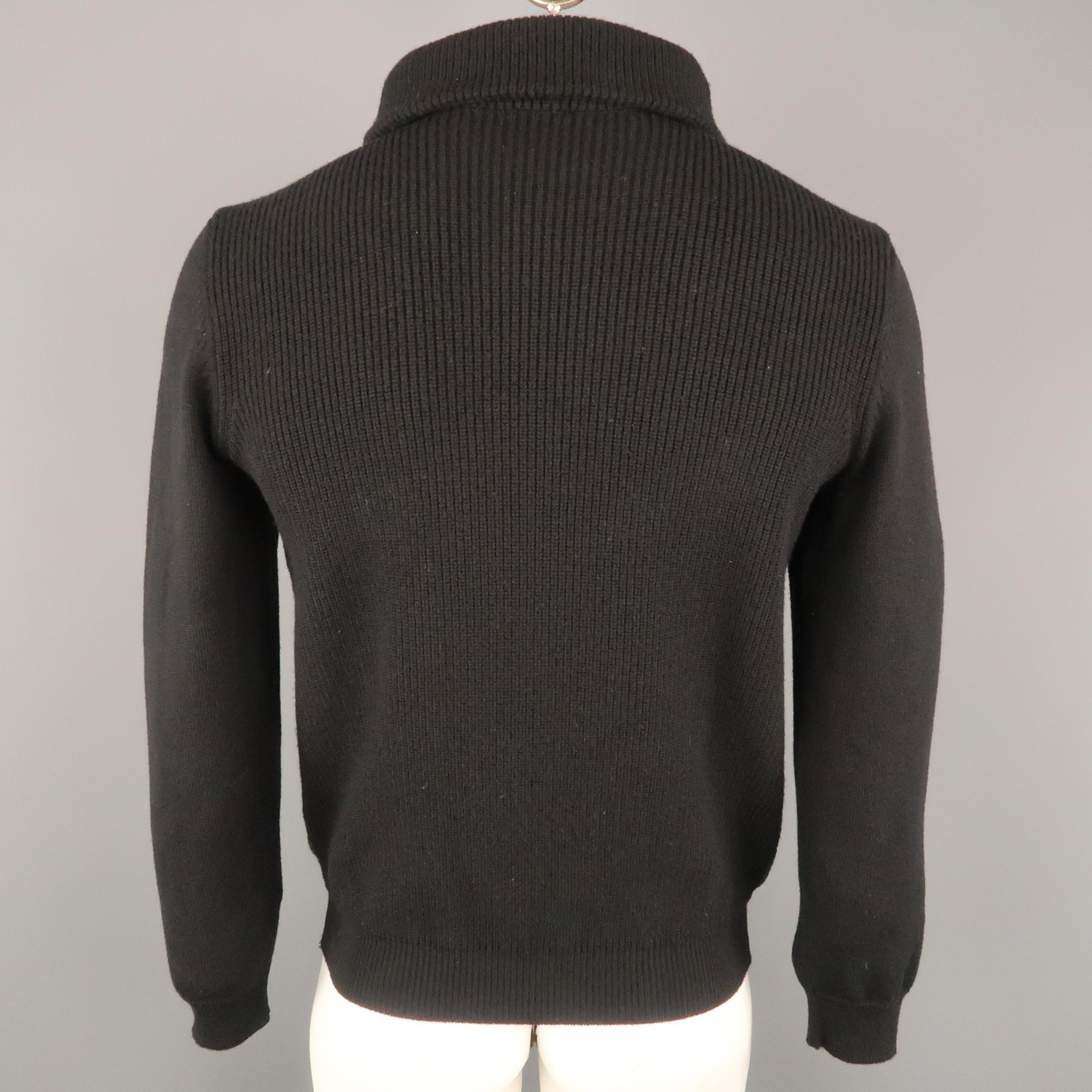 Men's SALVATORE FERRAGAMO Size L Black & Grey Knitted Wool Turtleneck Sweater