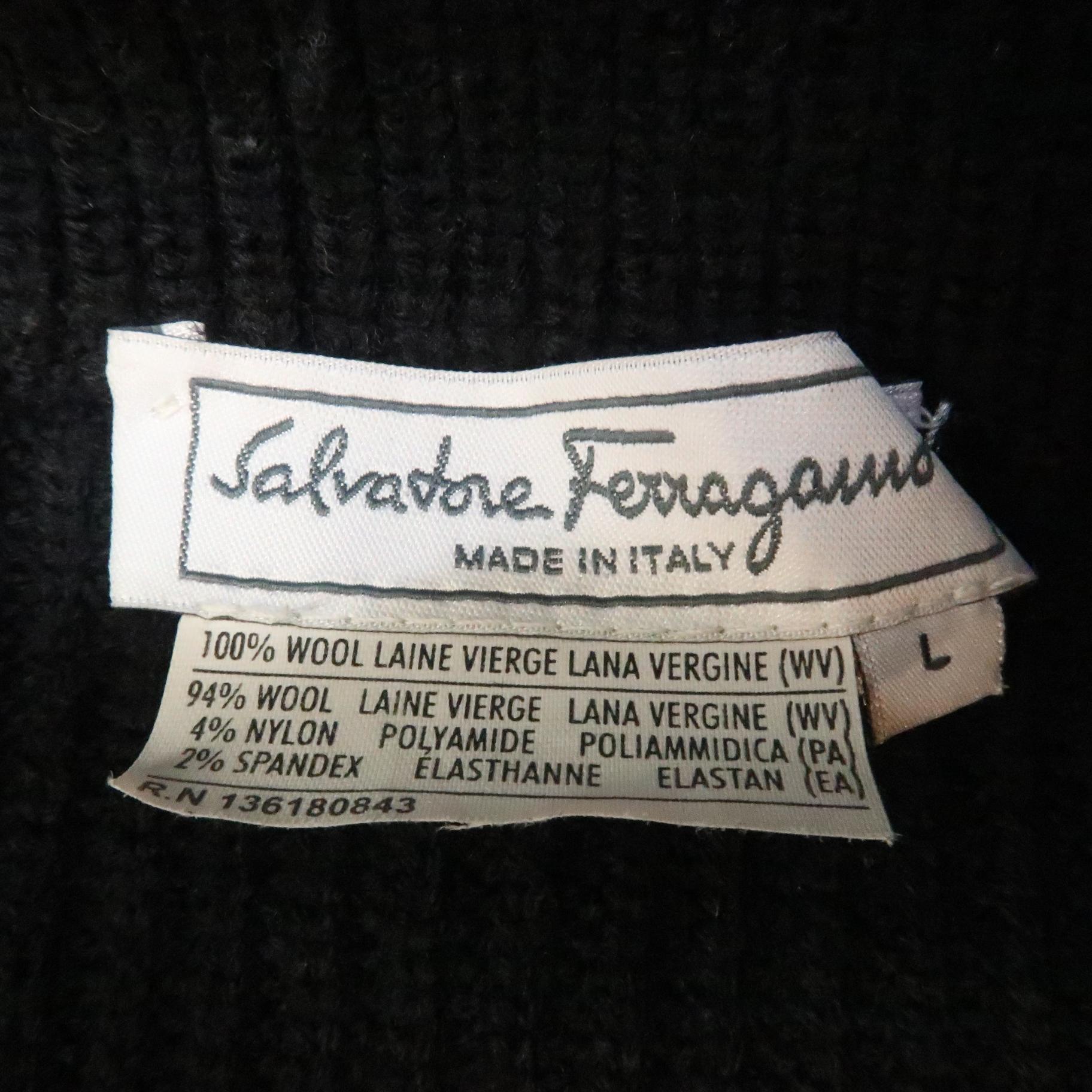 SALVATORE FERRAGAMO Size L Black & Grey Knitted Wool Turtleneck Sweater 1