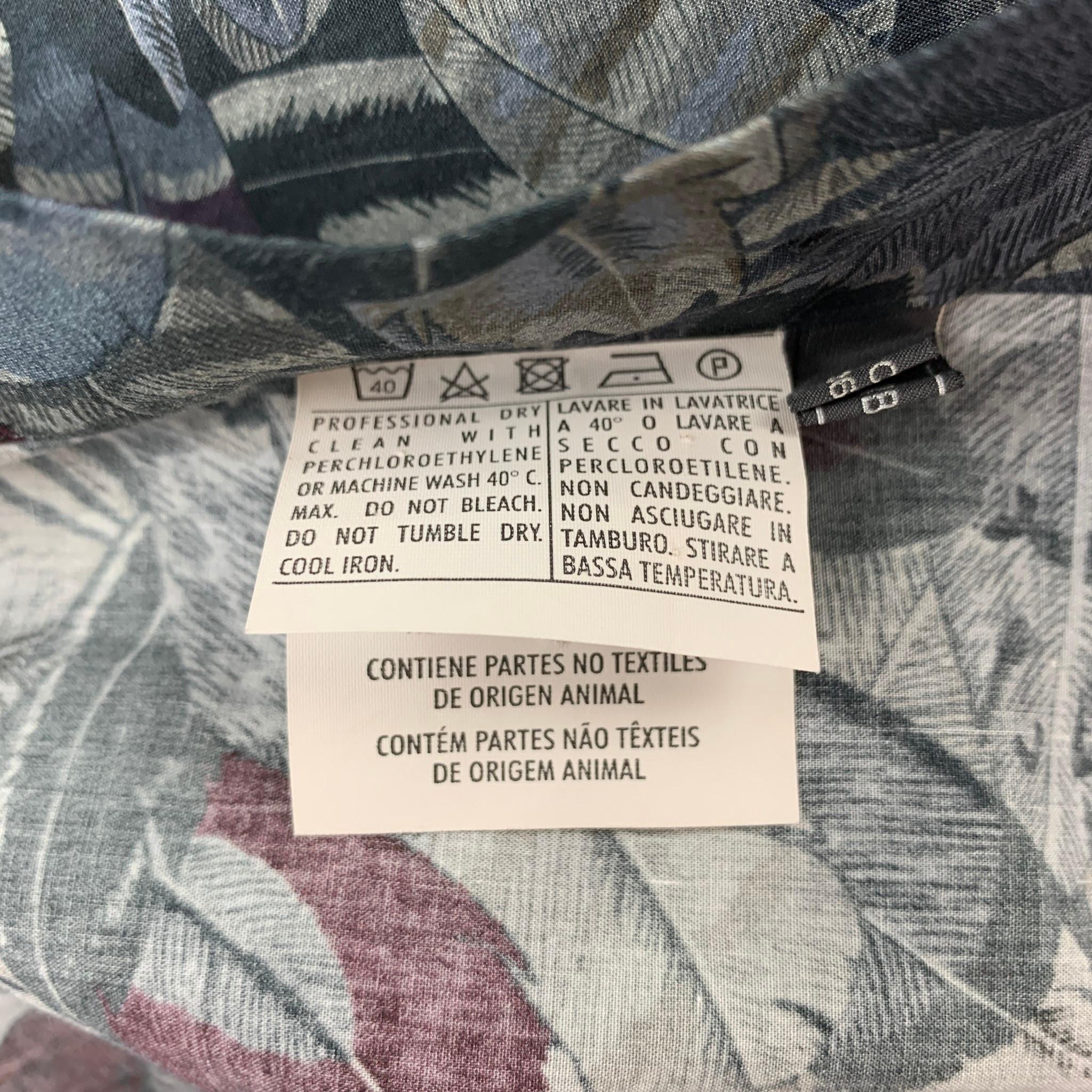 SALVATORE FERRAGAMO Size L Charcoal & Grey Print Cotton Long Sleeve Shirt In Good Condition In San Francisco, CA