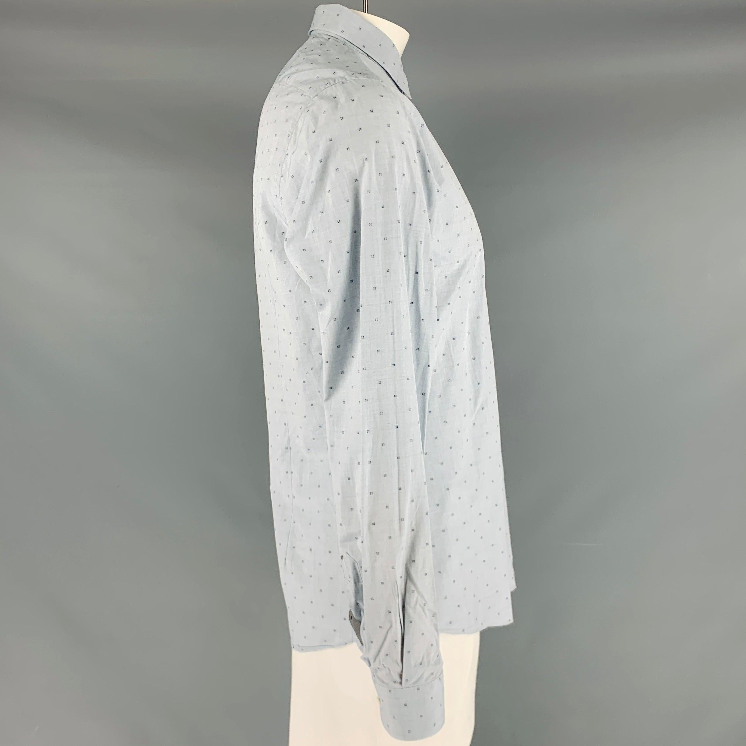 SALVATORE FERRAGAMO Size L Grey Pattern Cotton Button Up Long Sleeve Shirt In Good Condition For Sale In San Francisco, CA