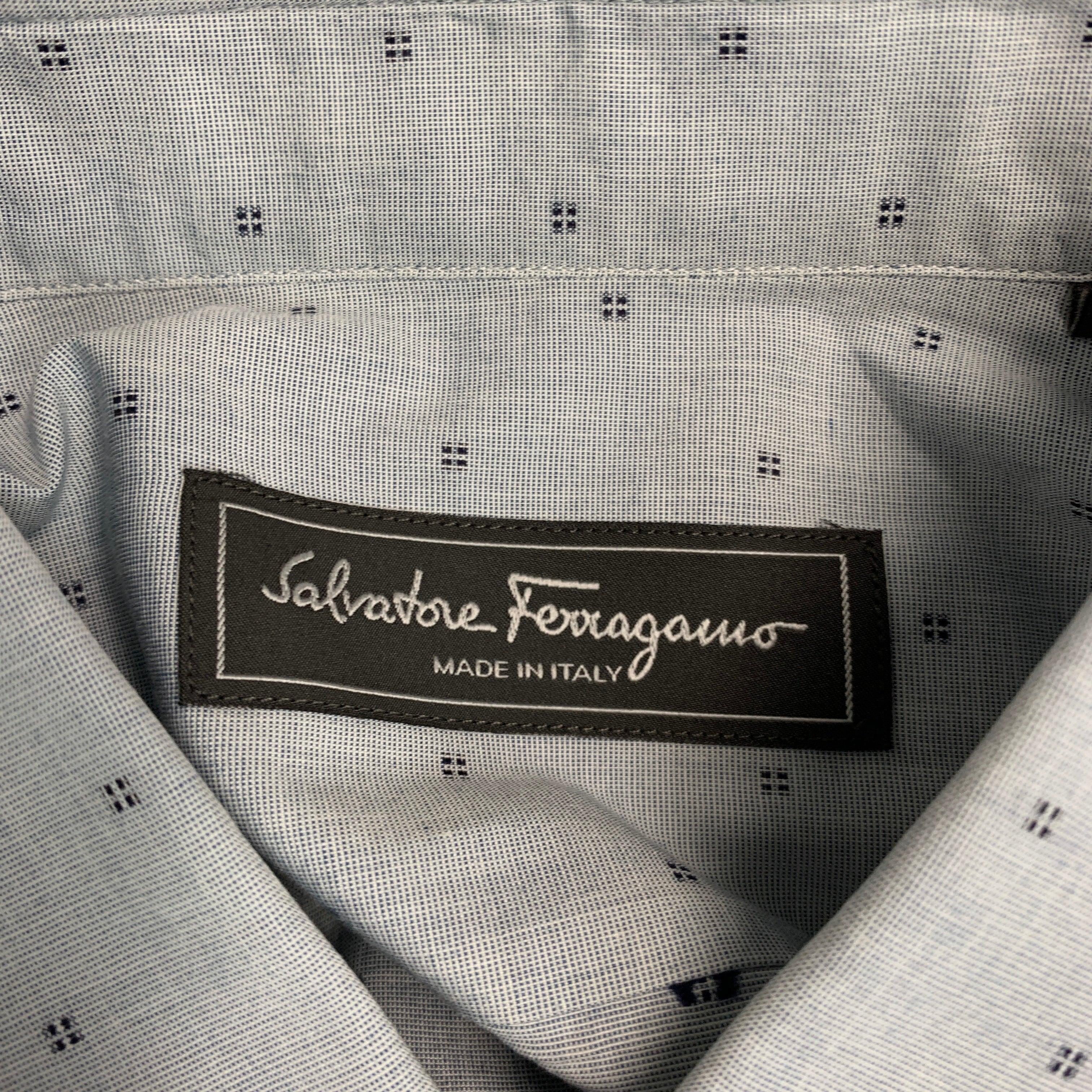 SALVATORE FERRAGAMO Size L Grey Pattern Cotton Button Up Long Sleeve Shirt For Sale 2