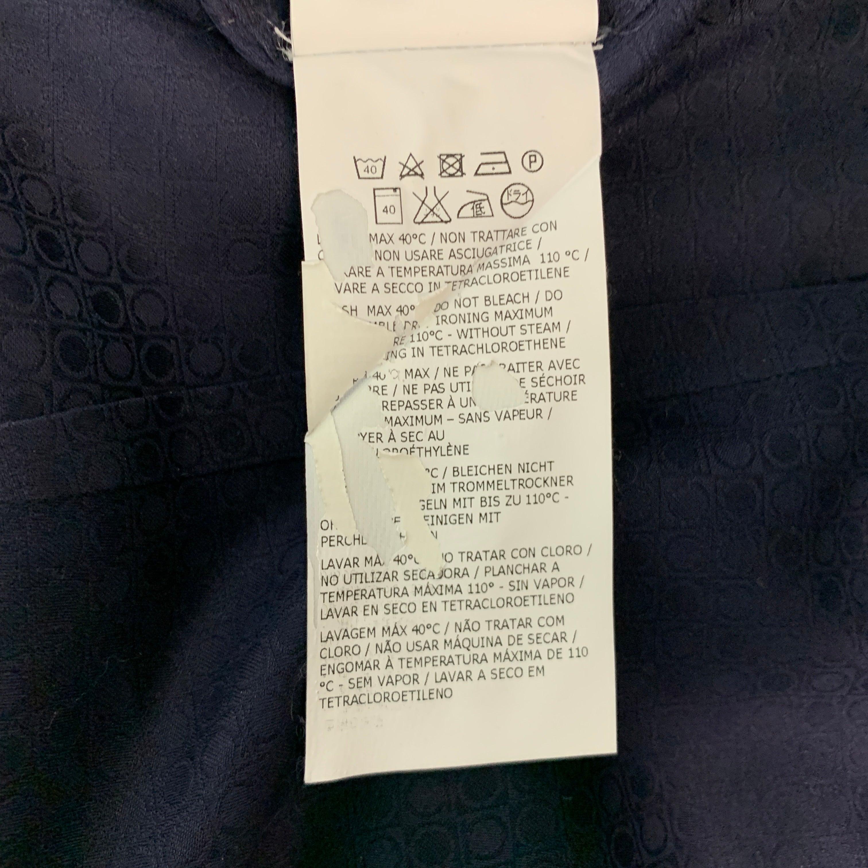 SALVATORE FERRAGAMO Size L Navy Dots Cotton Button Up Long Sleeve Shirt For Sale 6