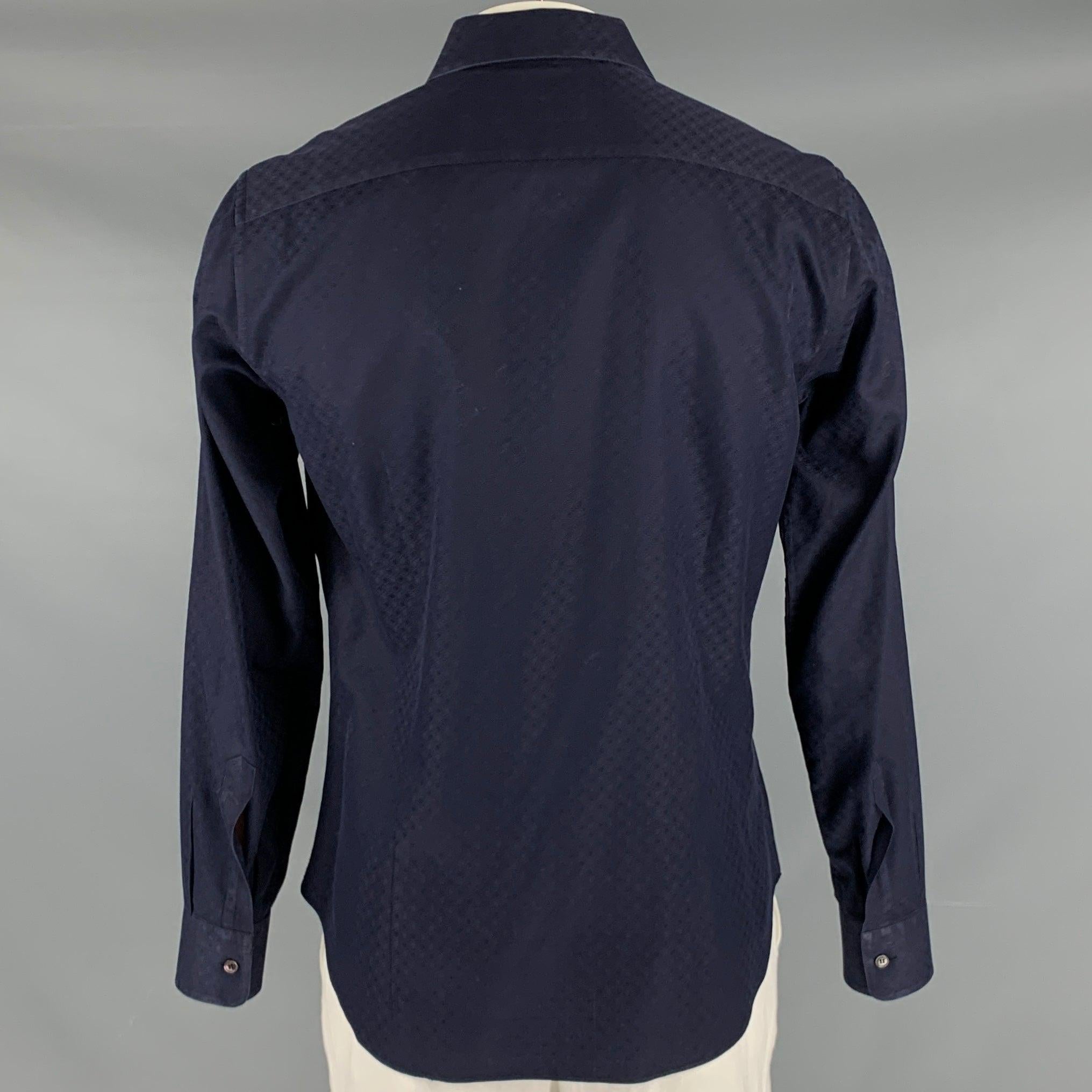SALVATORE FERRAGAMO Größe L Marineblaues langärmeliges Hemd aus Baumwolle mit Knopfleiste und Knopfleiste Herren im Angebot