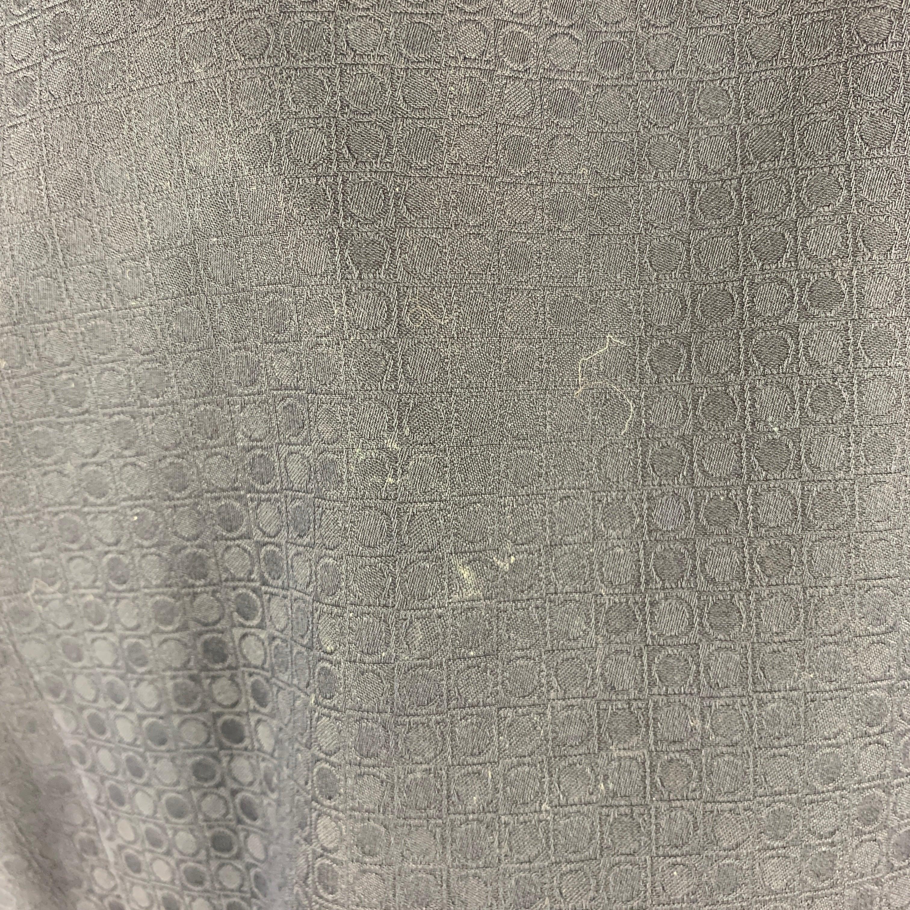 SALVATORE FERRAGAMO Size L Navy Dots Cotton Button Up Long Sleeve Shirt For Sale 1