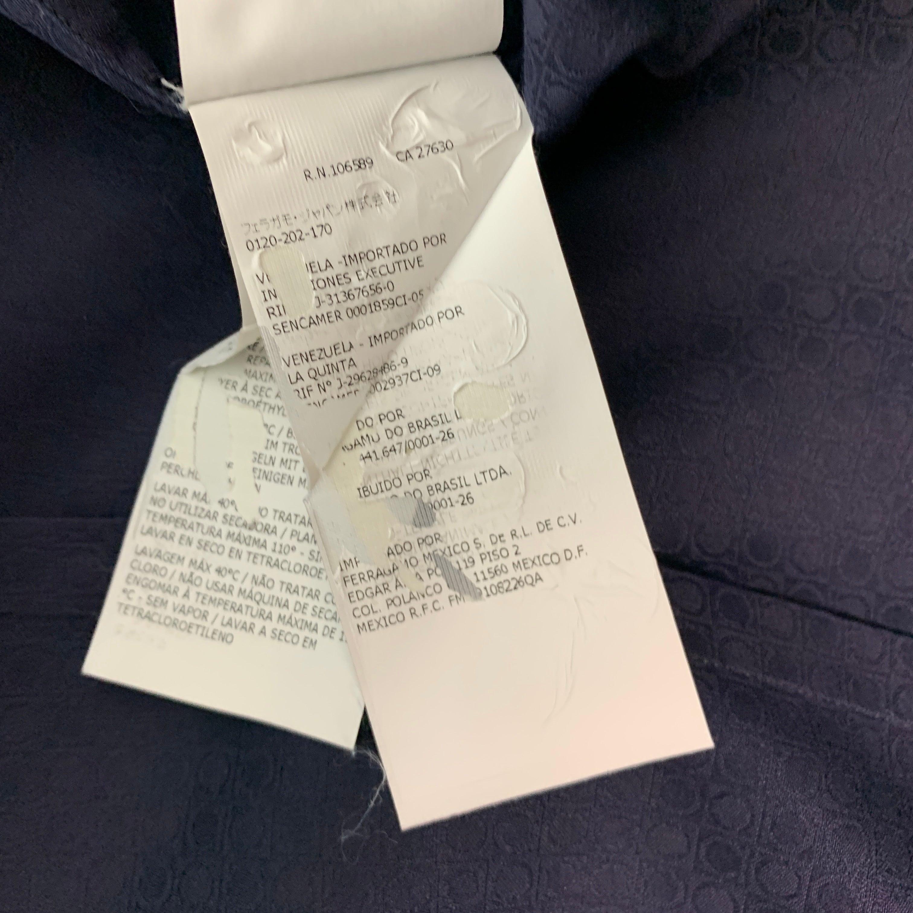 SALVATORE FERRAGAMO Size L Navy Dots Cotton Button Up Long Sleeve Shirt For Sale 5