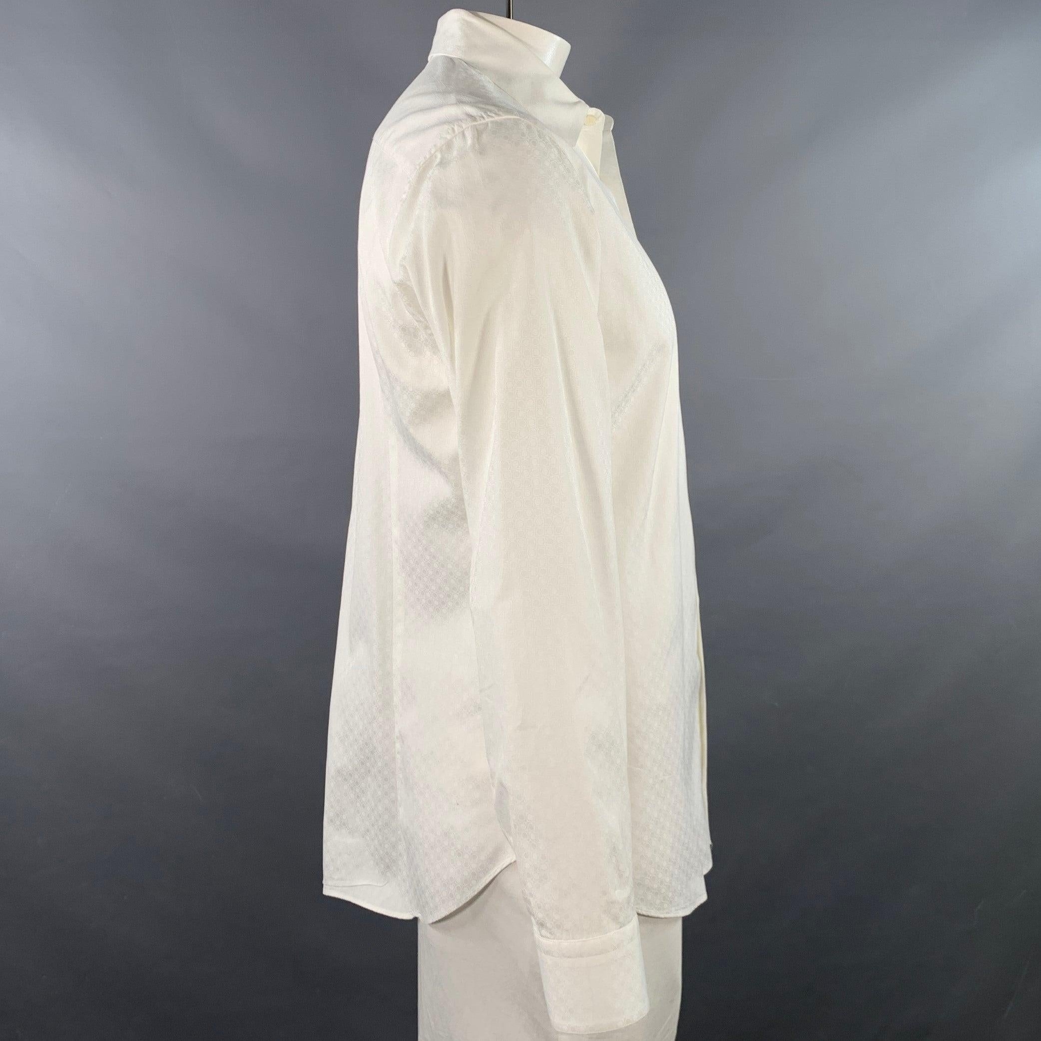Blanc SALVATORE FERRAGAMO Size L White Circles Jacquard Derby Fit Long Sleeve Shirt (chemise à manches longues) en vente