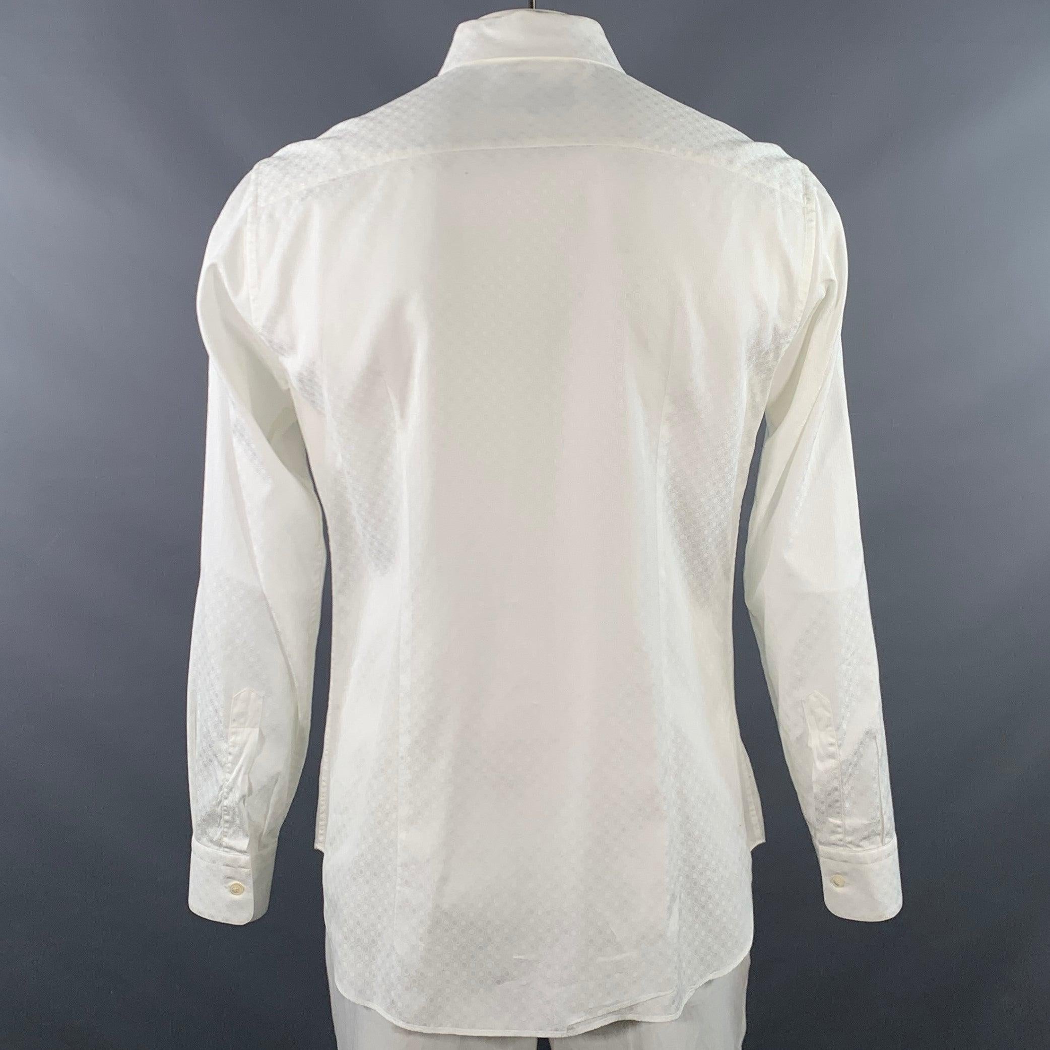 SALVATORE FERRAGAMO Size L White Circles Jacquard Derby Fit Long Sleeve Shirt (chemise à manches longues) Bon état - En vente à San Francisco, CA