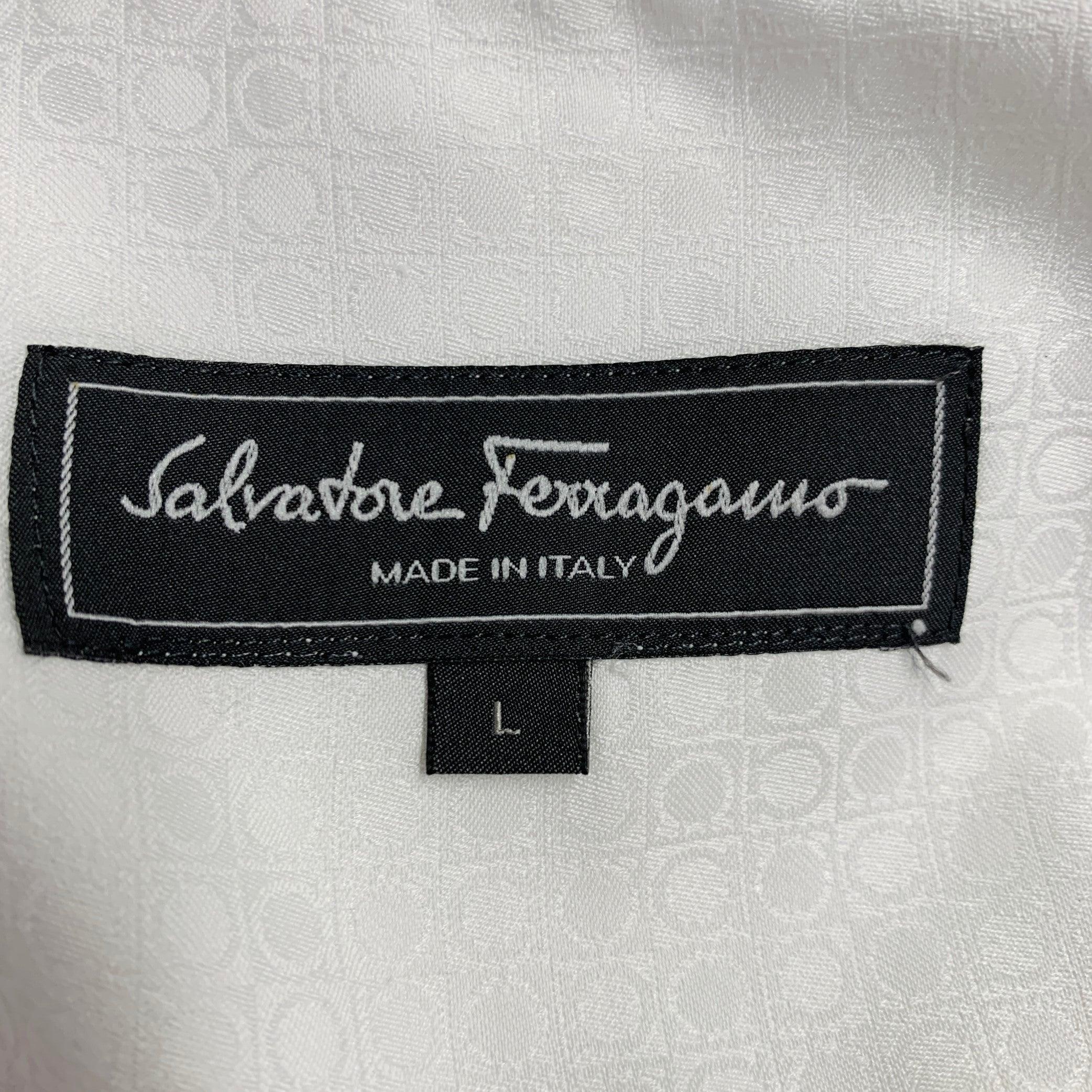 SALVATORE FERRAGAMO Size L White Circles Jacquard Derby Fit Long Sleeve Shirt (chemise à manches longues) en vente 2