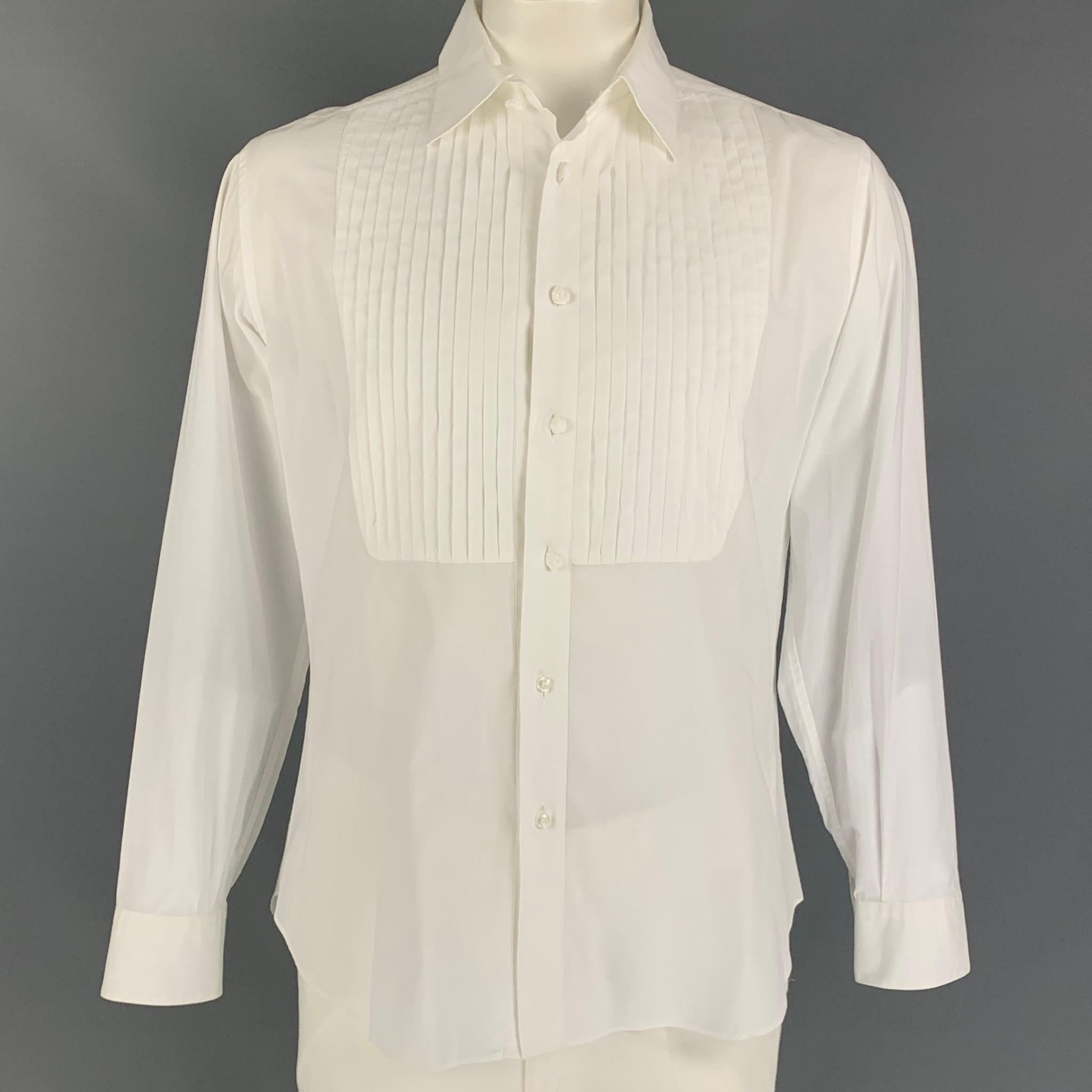 SALVATORE FERRAGAMO Size L White Cotton Tuxedo Long Sleeve Shirt For Sale  at 1stDibs