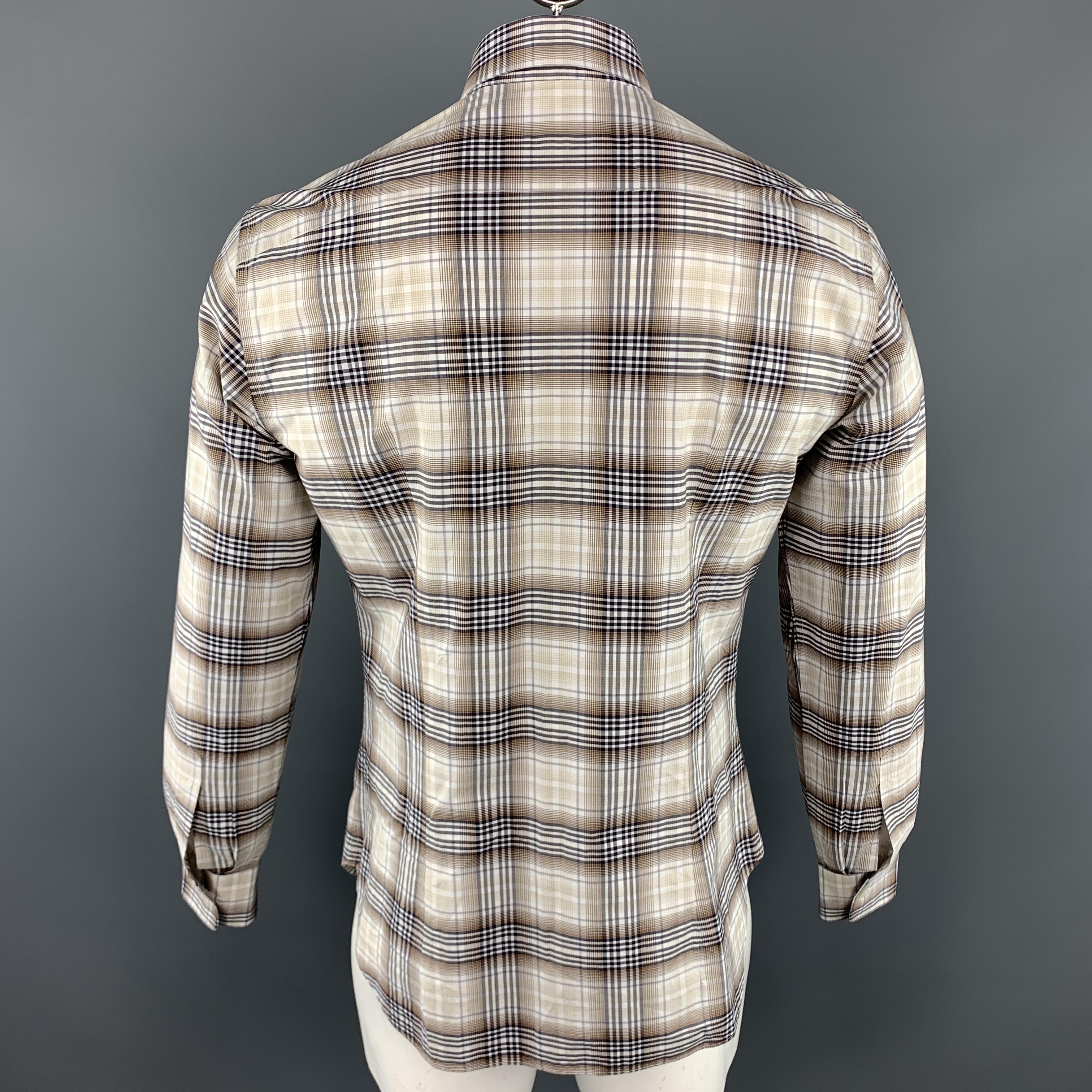 SALVATORE FERRAGAMO Size M Brown Plaid Cotton Long Sleeve Shirt In Excellent Condition In San Francisco, CA