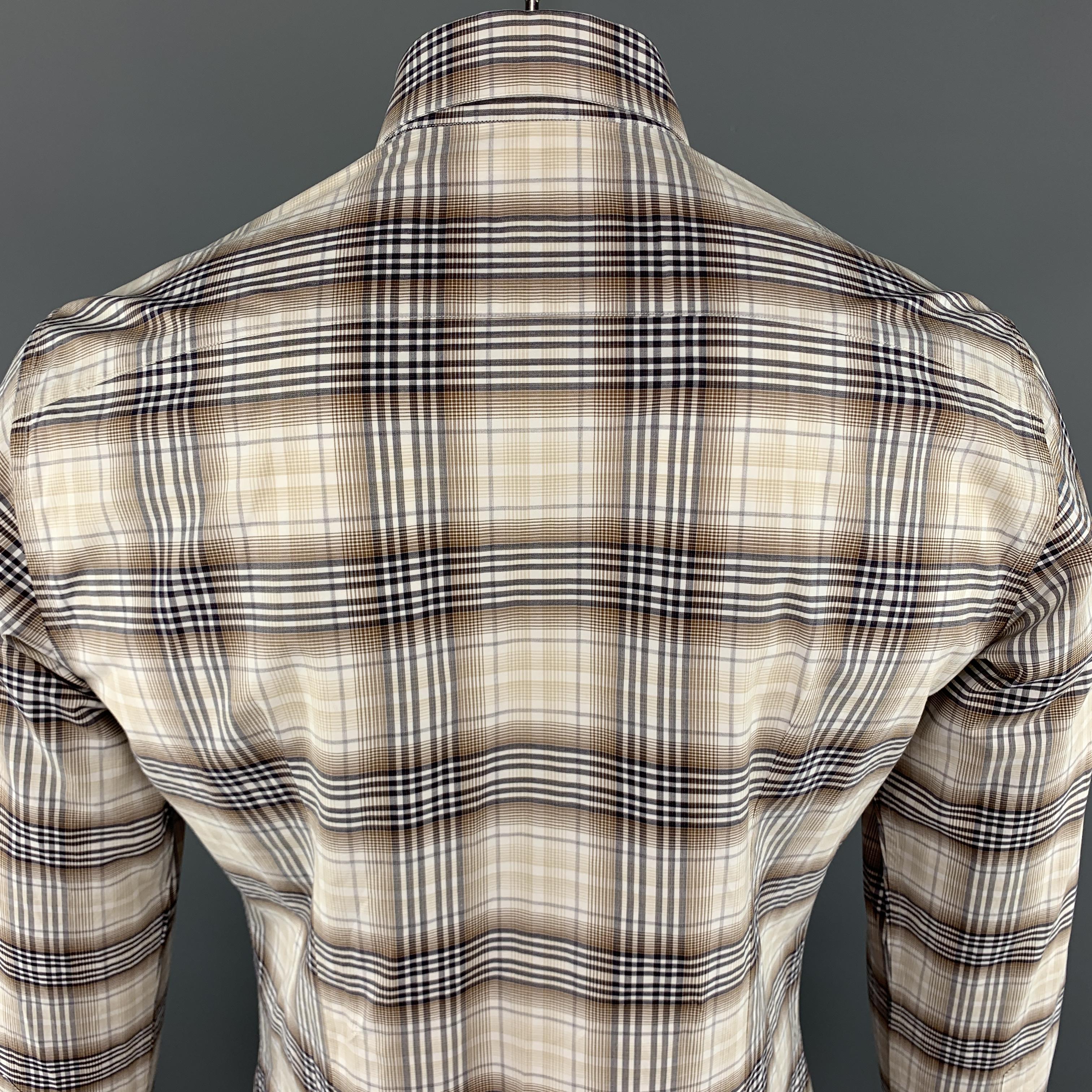Men's SALVATORE FERRAGAMO Size M Brown Plaid Cotton Long Sleeve Shirt