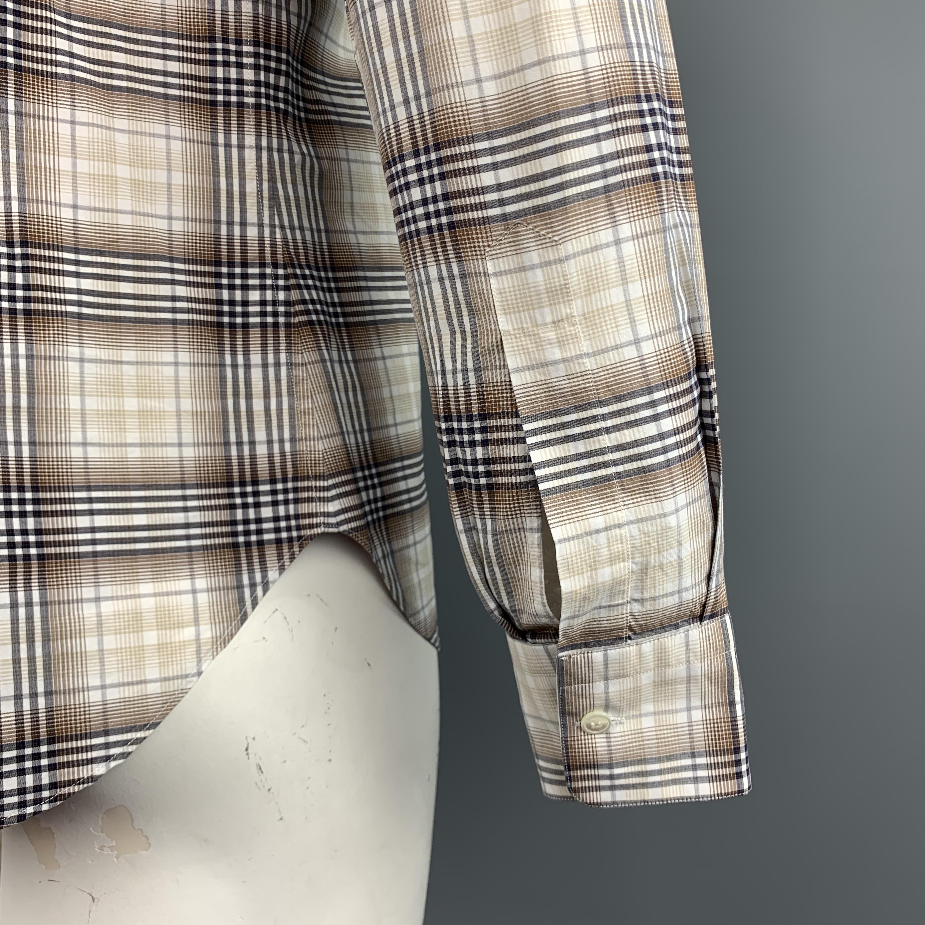 SALVATORE FERRAGAMO Size M Brown Plaid Cotton Long Sleeve Shirt 1