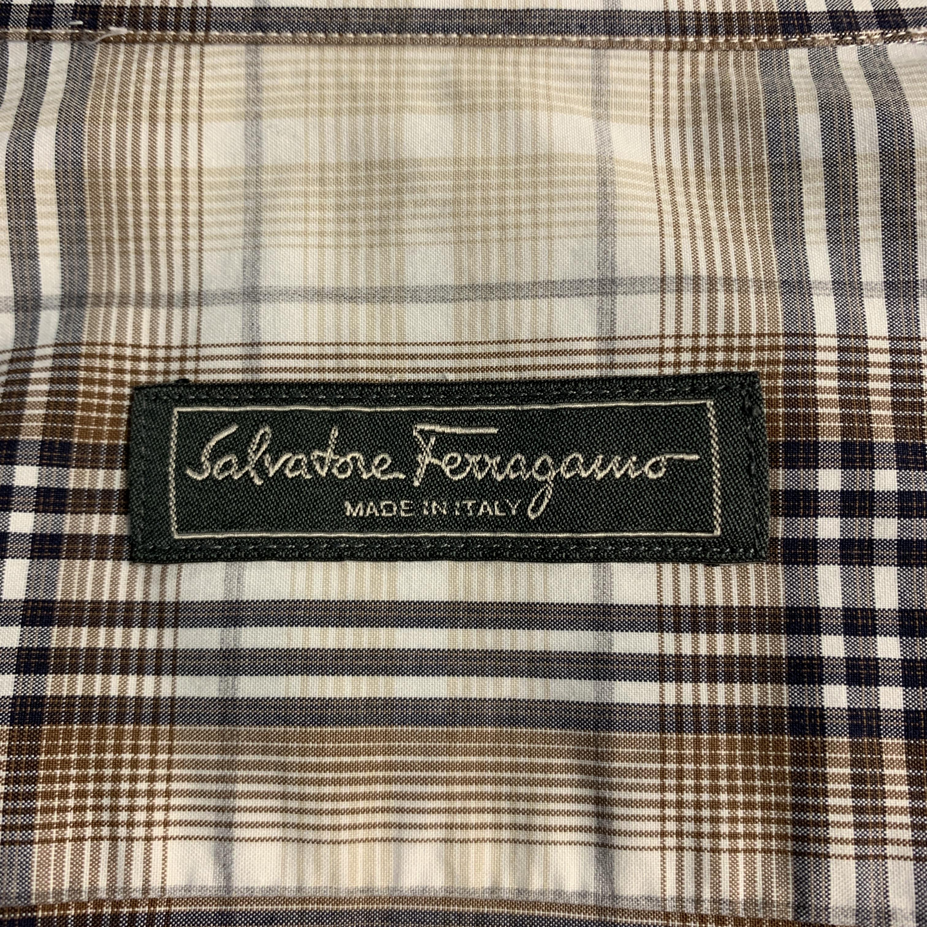 SALVATORE FERRAGAMO Size M Brown Plaid Cotton Long Sleeve Shirt 2