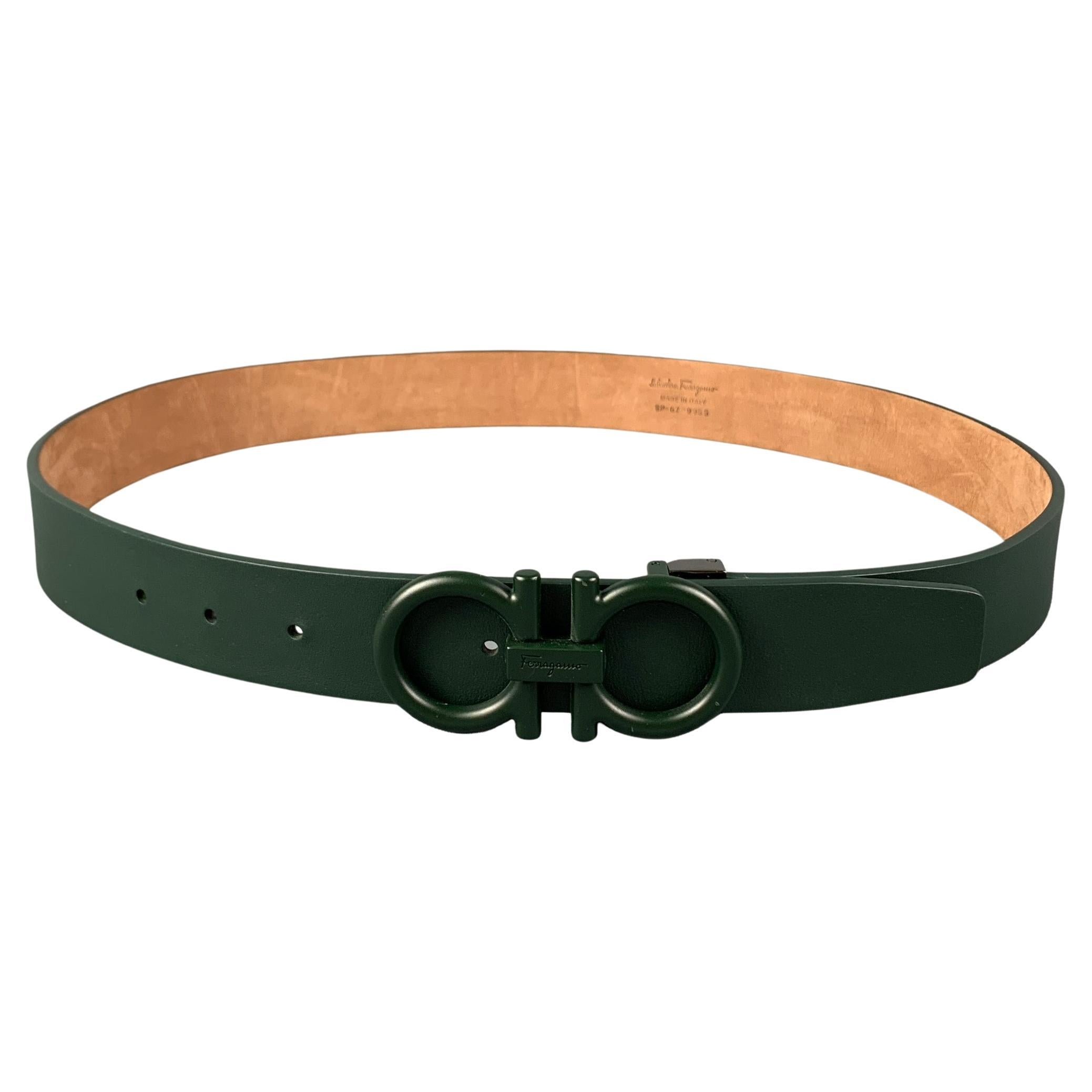 SALVATORE FERRAGAMO Size M Dark Green Leather Belt