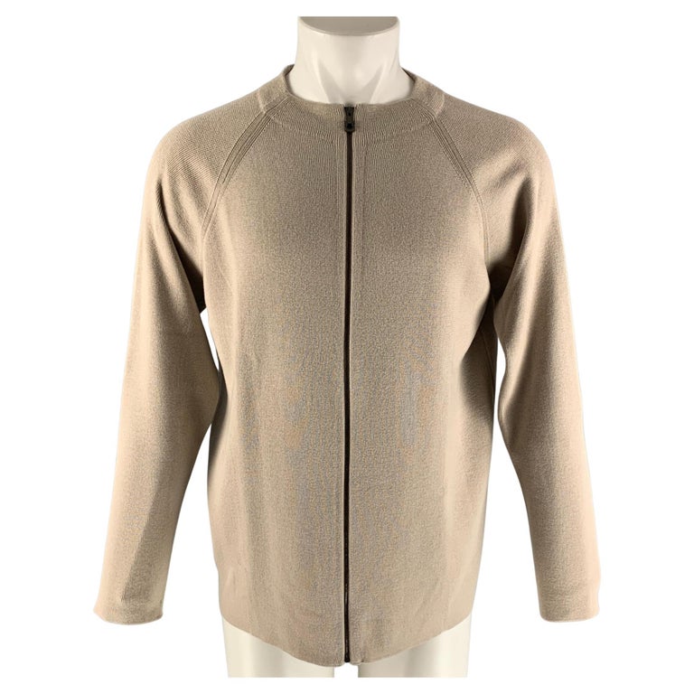 SALVATORE FERRAGAMO Size M Oatmeal Knitted Cotton and Cashmere Jacket For  Sale at 1stDibs