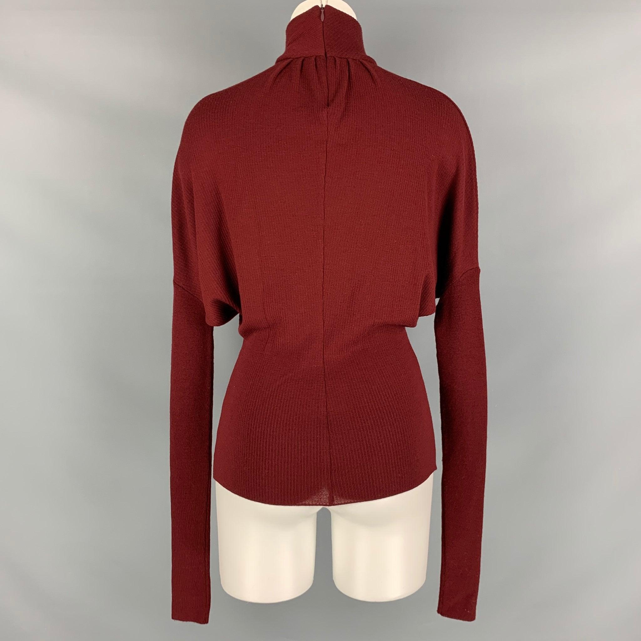 SALVATORE FERRAGAMO Size XS Burgundy Virgin Wool Ribbed Pullover In Excellent Condition For Sale In San Francisco, CA