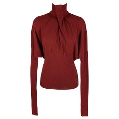 SALVATORE FERRAGAMO - Pull côtelé en laine vierge bordeaux taille XS