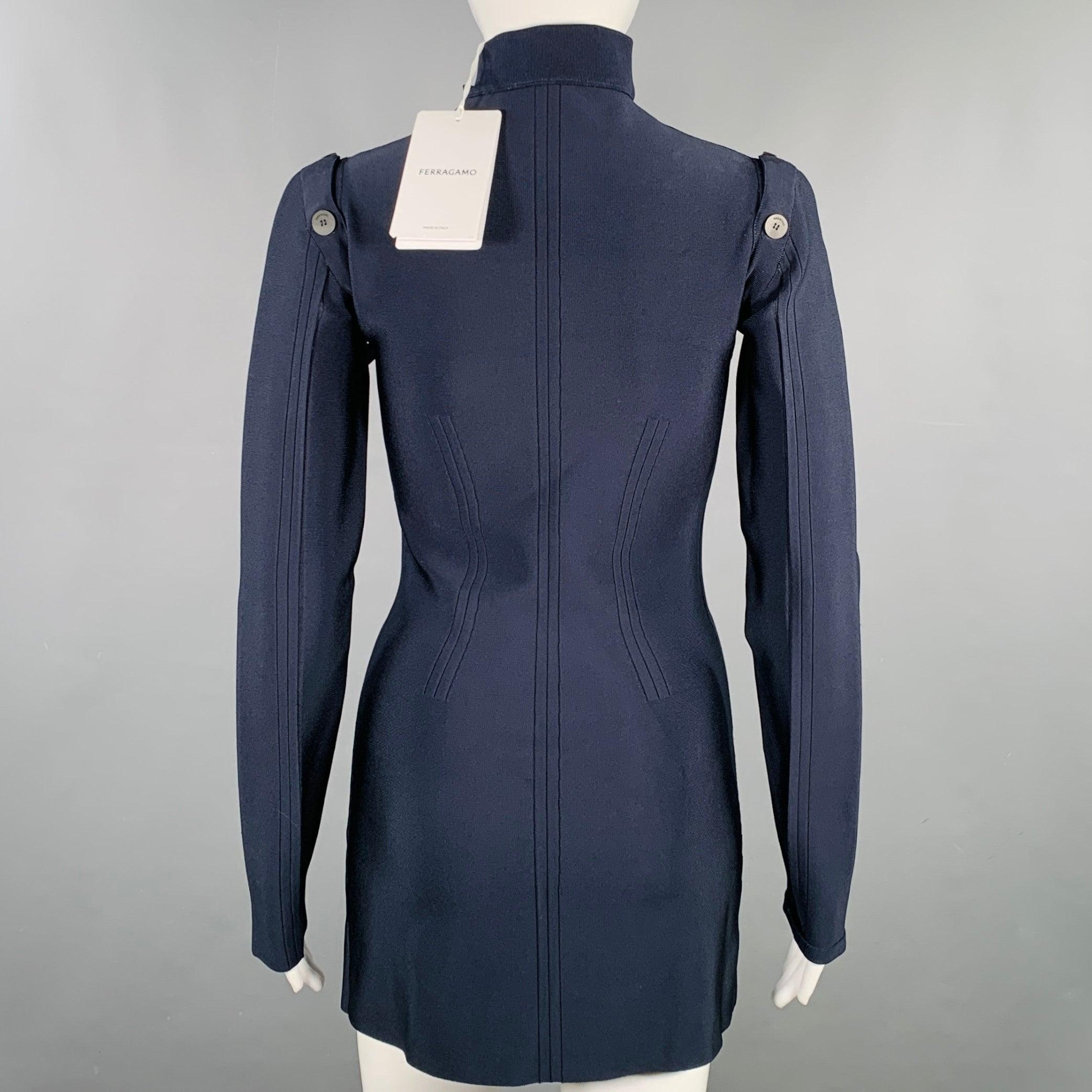 SALVATORE FERRAGAMO Size XS Navy Viscose Blend Asymmetrical Mini Dress In Excellent Condition For Sale In San Francisco, CA
