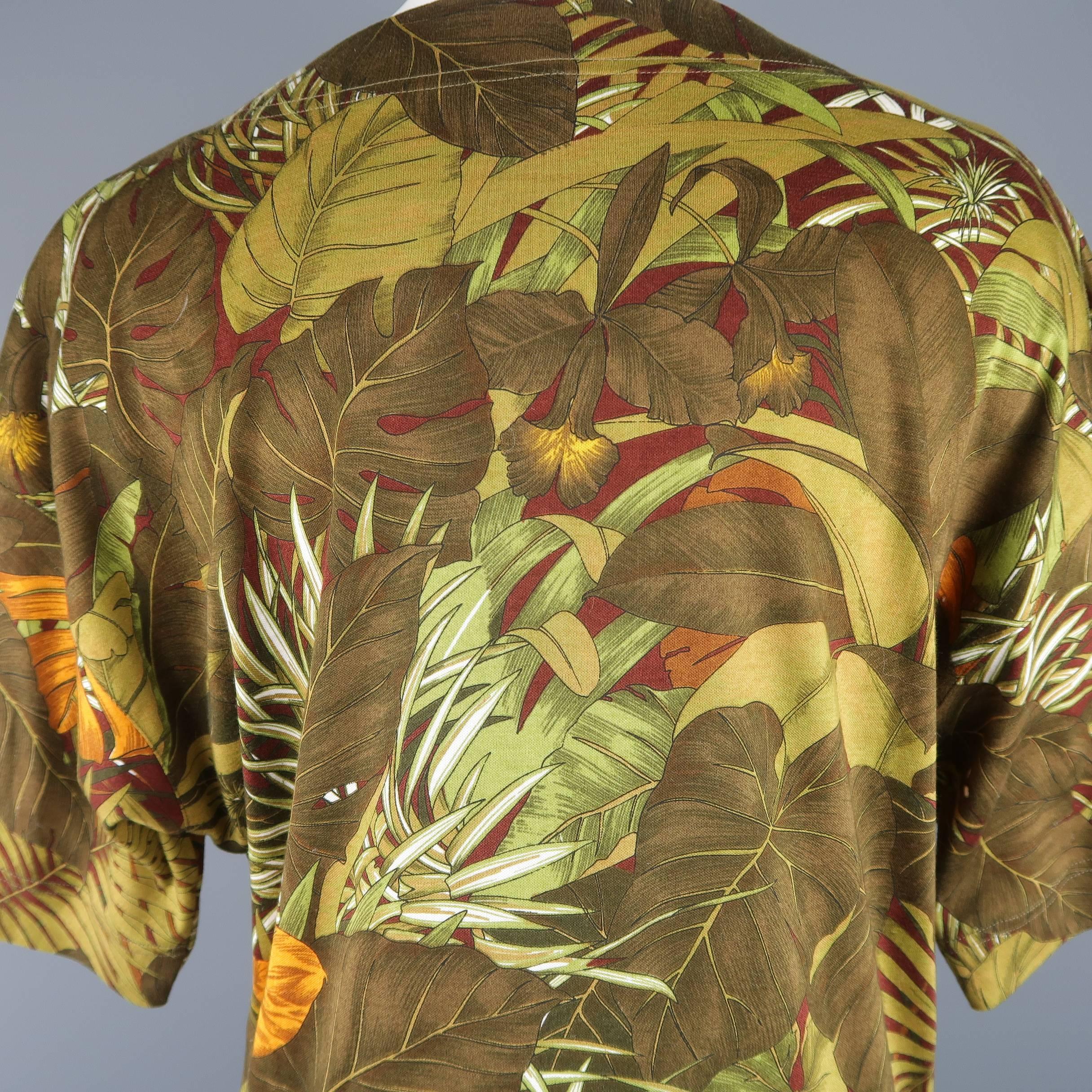 SALVATORE FERRAGAMO Size XS Olive Leaves & Tigers Jungle Print Cotton T-shirt 3