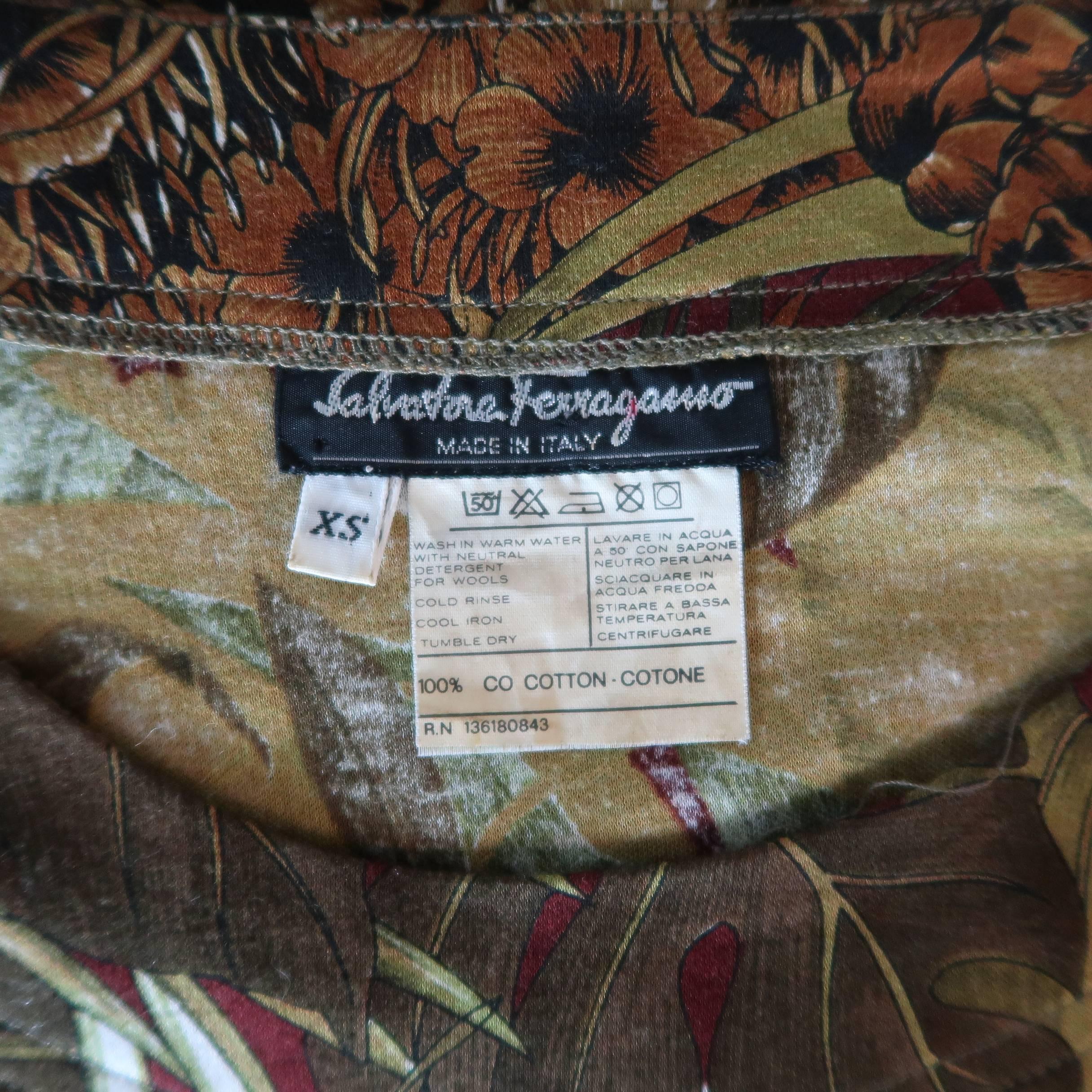 SALVATORE FERRAGAMO Size XS Olive Leaves & Tigers Jungle Print Cotton T-shirt 4