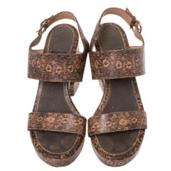 Salvatore Ferragamo Snakeskin Embossed Leather Madrina Platform Sandals Size 39