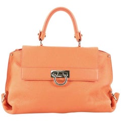 Salvatore Ferragamo Sofia Satchel Pebbled Leather Large