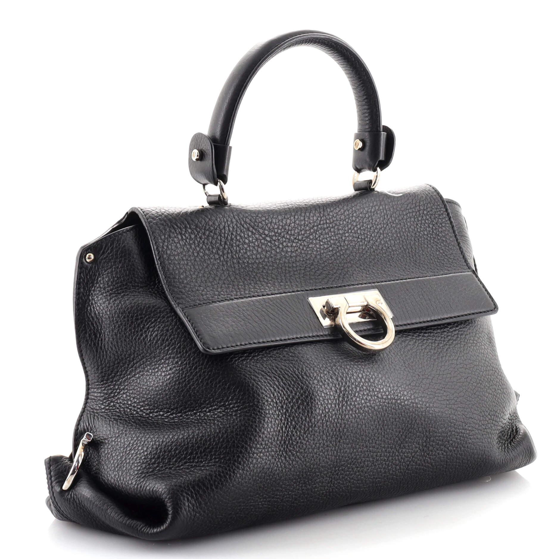 Black Salvatore Ferragamo Sofia Satchel Pebbled Leather Medium