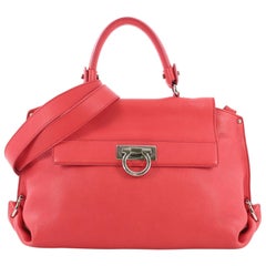 Salvatore Ferragamo Sofia Satchel Pebbled Leather Medium