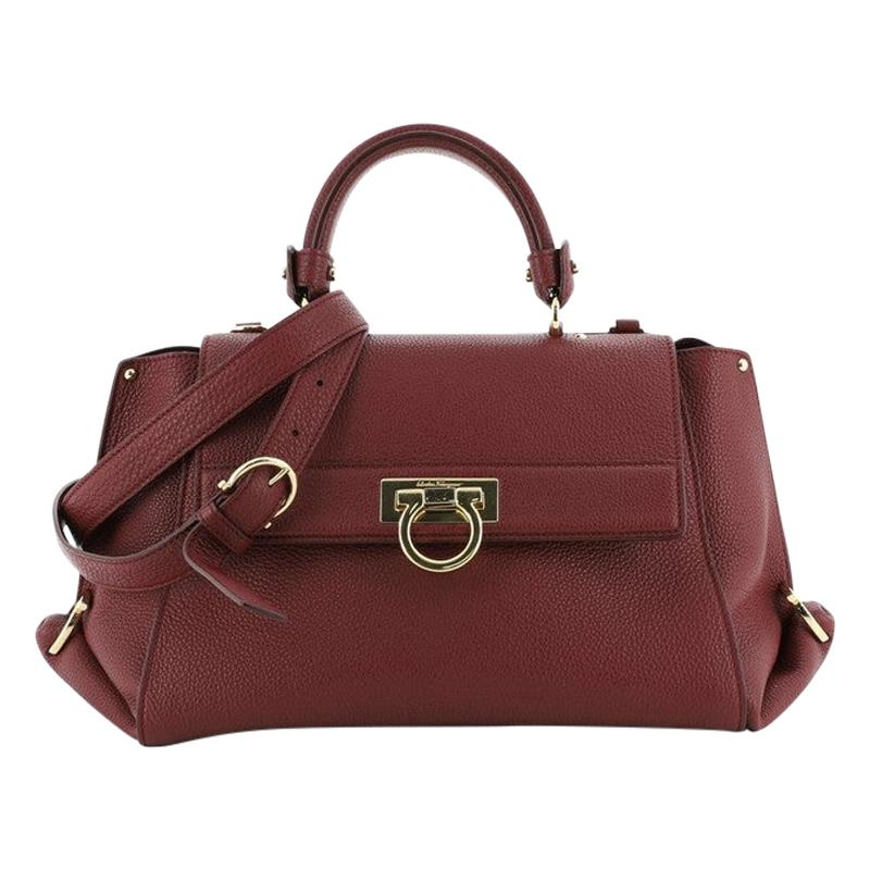 Salvatore Ferragamo Sofia Satchel Pebbled Leather Medium