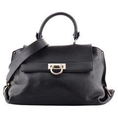 Salvatore Ferragamo Sofia Satchel Pebbled Leather Medium