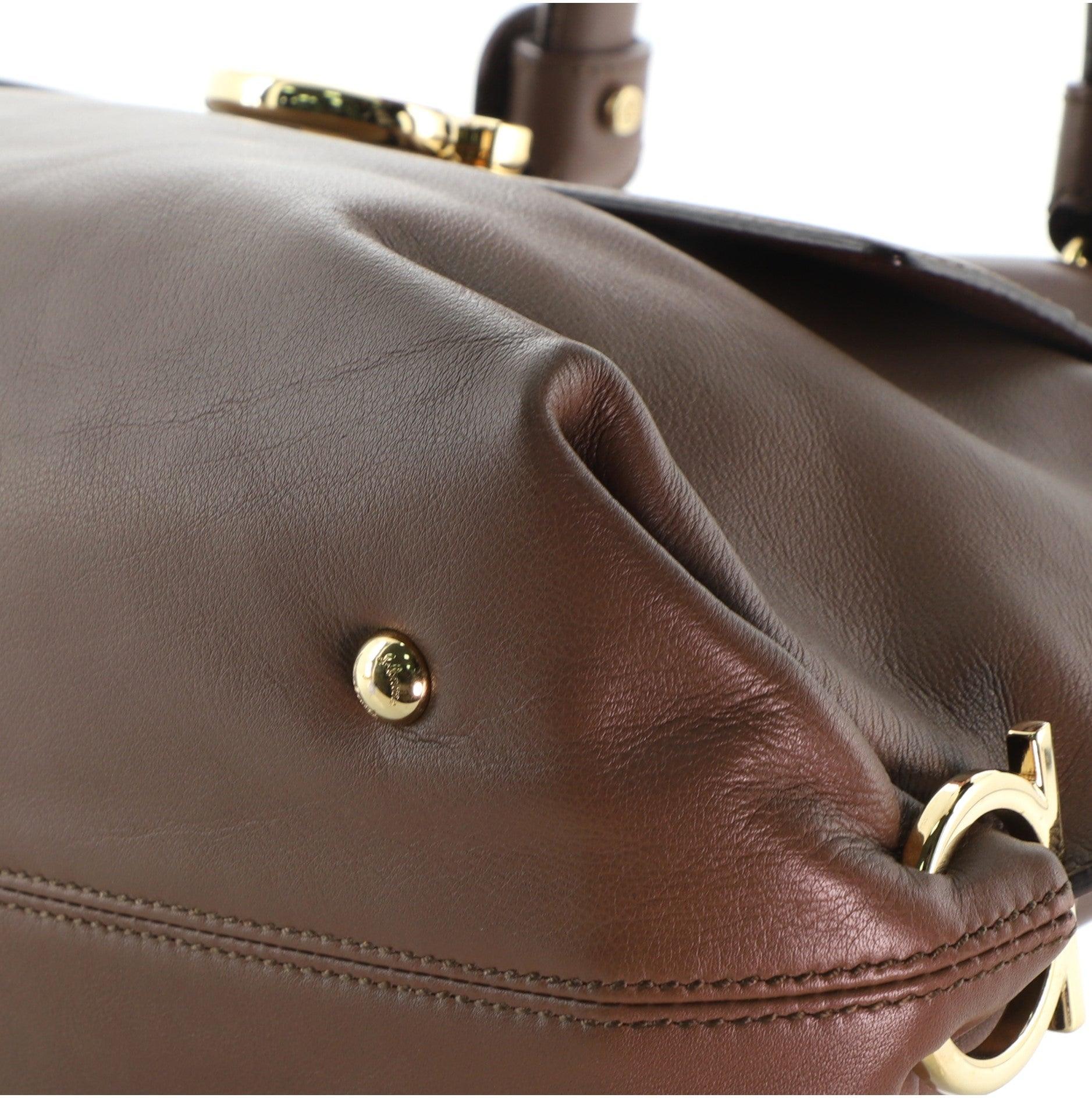 Salvatore Ferragamo Sofia Satchel Smooth Leather Medium Brown Smooth Leather  In Good Condition For Sale In Irvine, CA