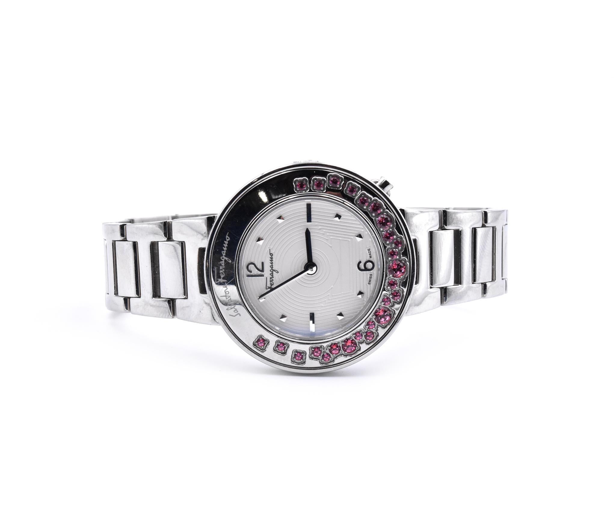 Movement: quartz
Function: hours, minutes
Case: 36mm case, push/pull crown, sapphire crystal
Band: stainless steel bracelet
Dial: white arabic/dot dial	
Serial #:1325300XXX
Reference # FF50110013
 
No box or papers
Guaranteed to be authentic by