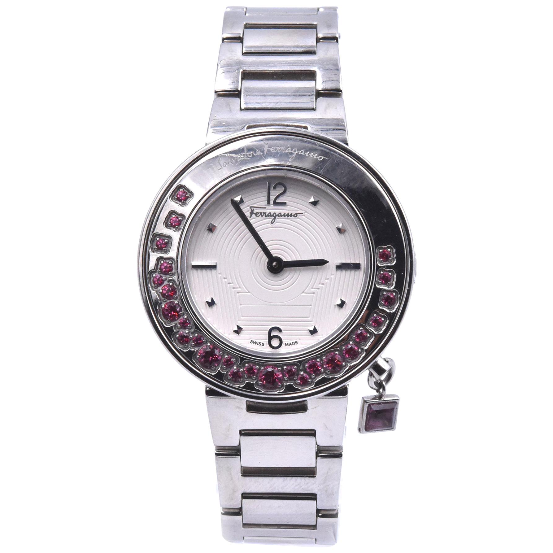 Salvatore Ferragamo Stainless Steel Sparking Pink Topaz Gancino Ladies Watch